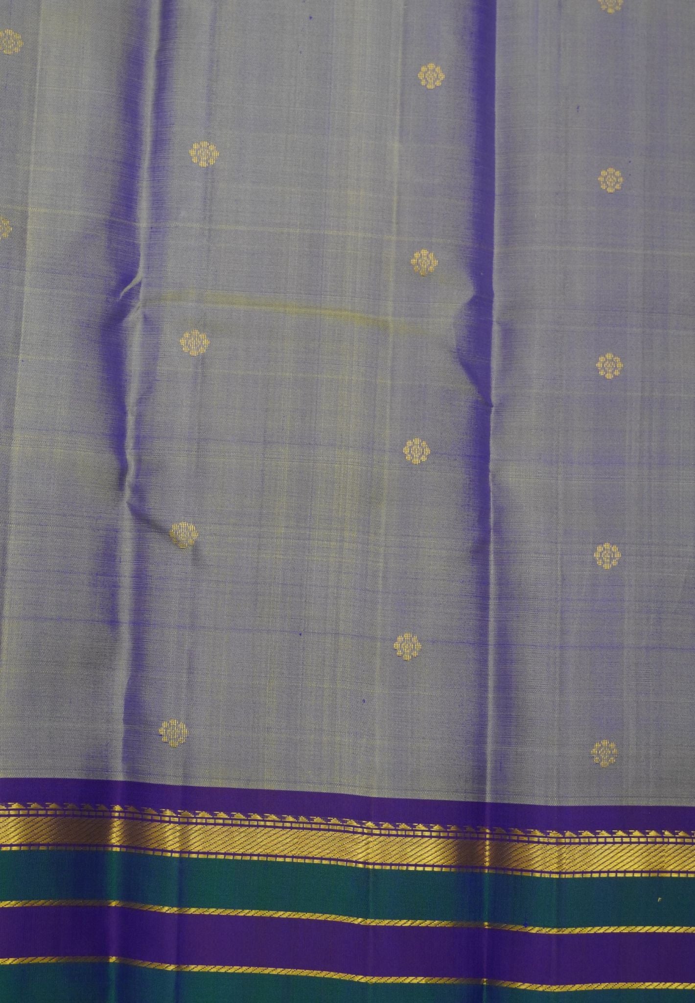 Pure Kanchipuram Silk Saree- Metallic Voilet Small Butta with Contrast Border