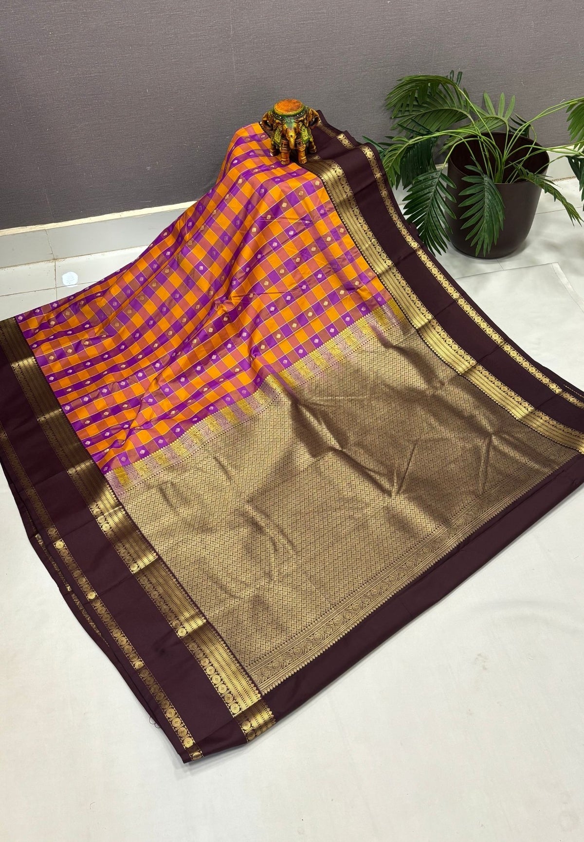 Budget Kanchipuram Saree-Purple with Contrast Border