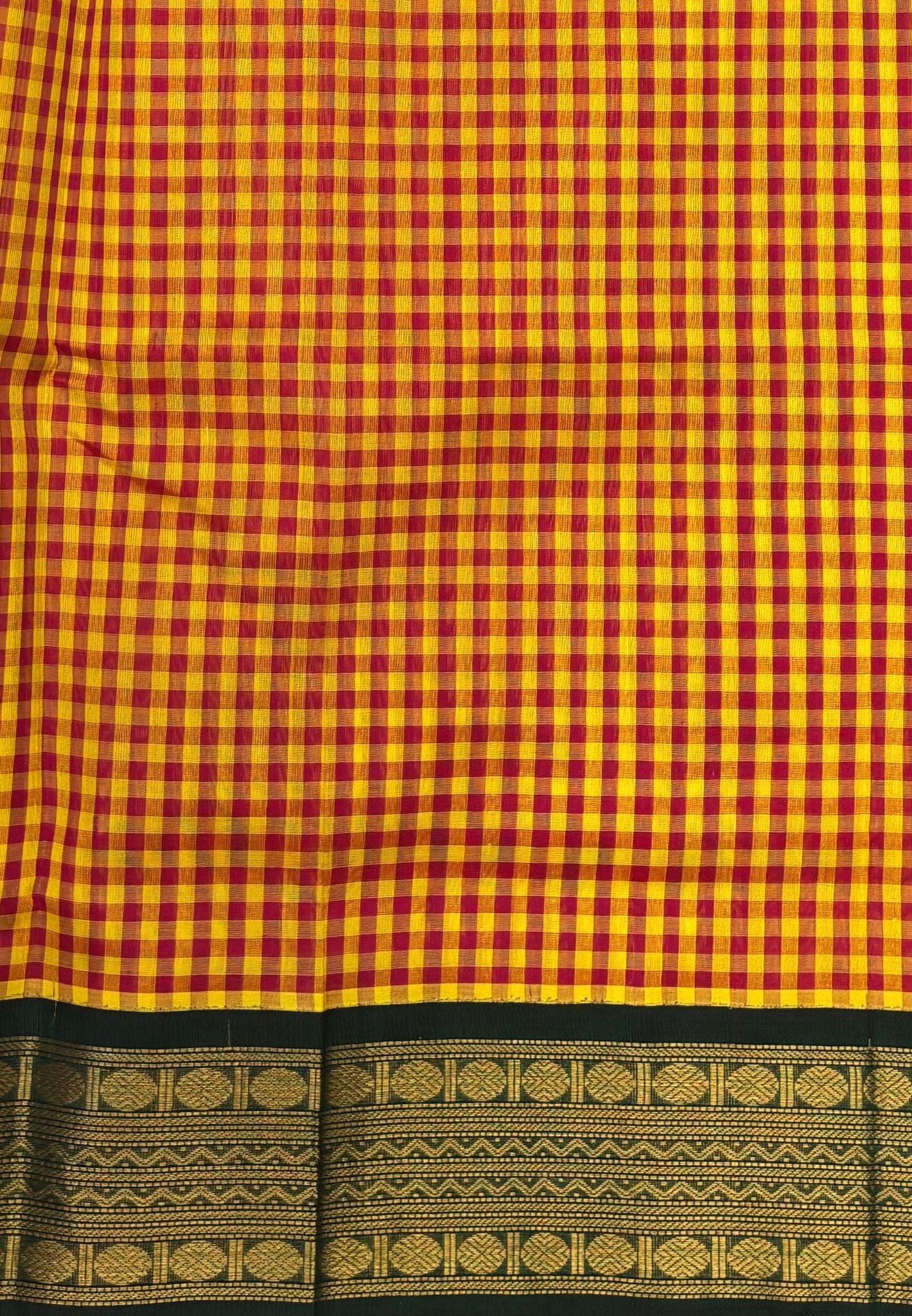 Pure Silk Cotton Saree-Yellow In Kalyani Zari With Contrast Border