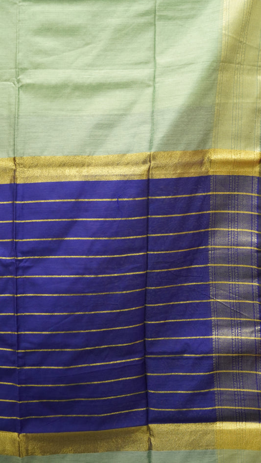 Maheswari Cotton Saree Lines-Sea Blue