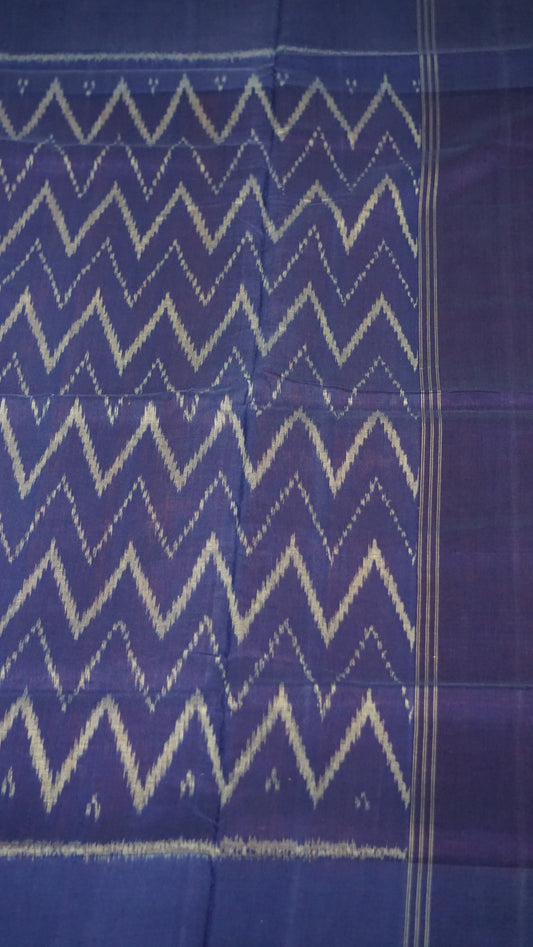 Pochampally Cotton double Ikkat Saree Orange -  Blue