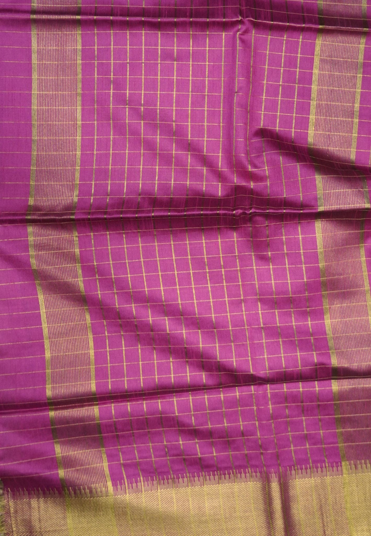 Semi Raw Silk Saree-Pink in Checked Zari