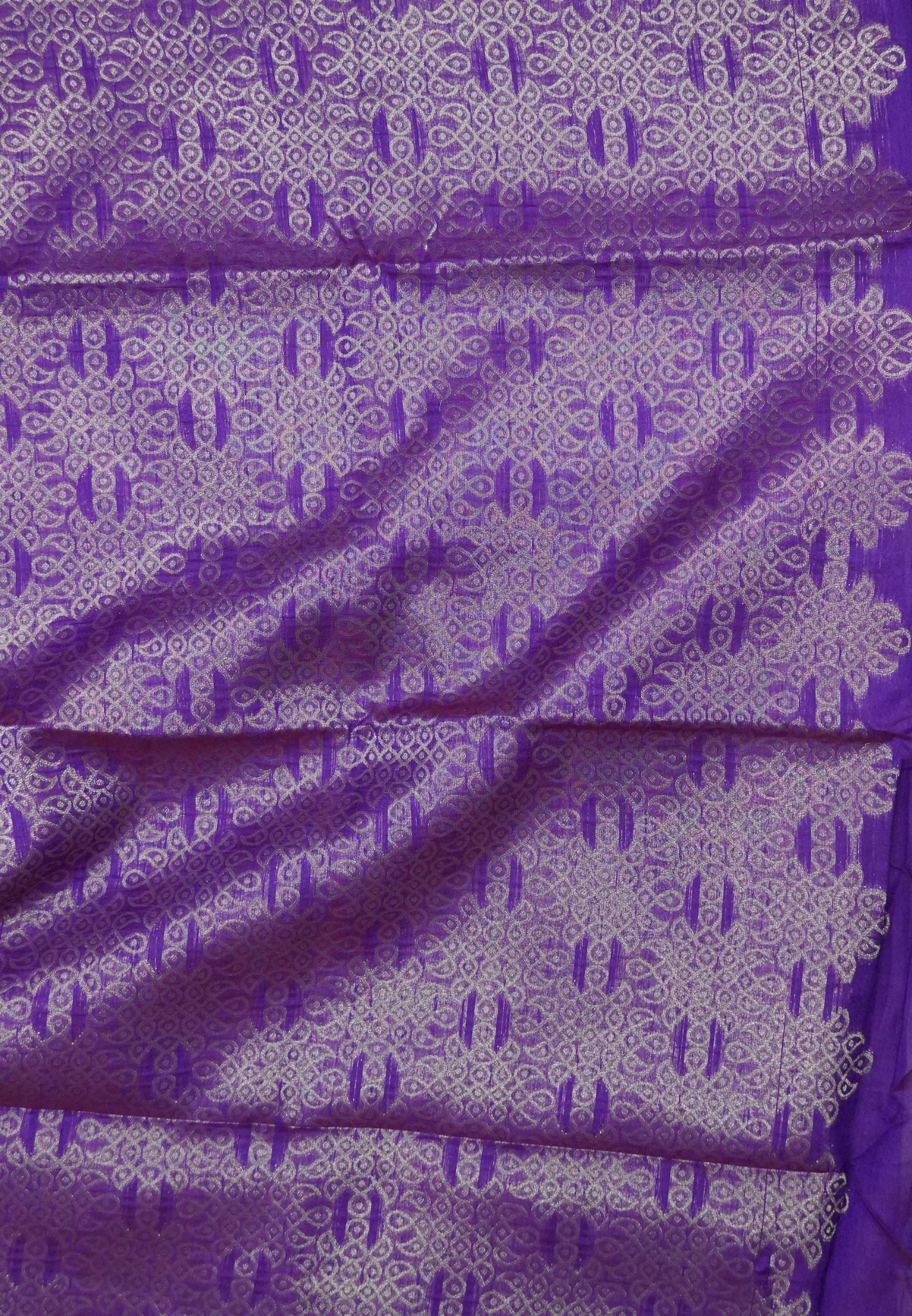 Semi Raw Silk Saree -Voilet in Kolam Pattern