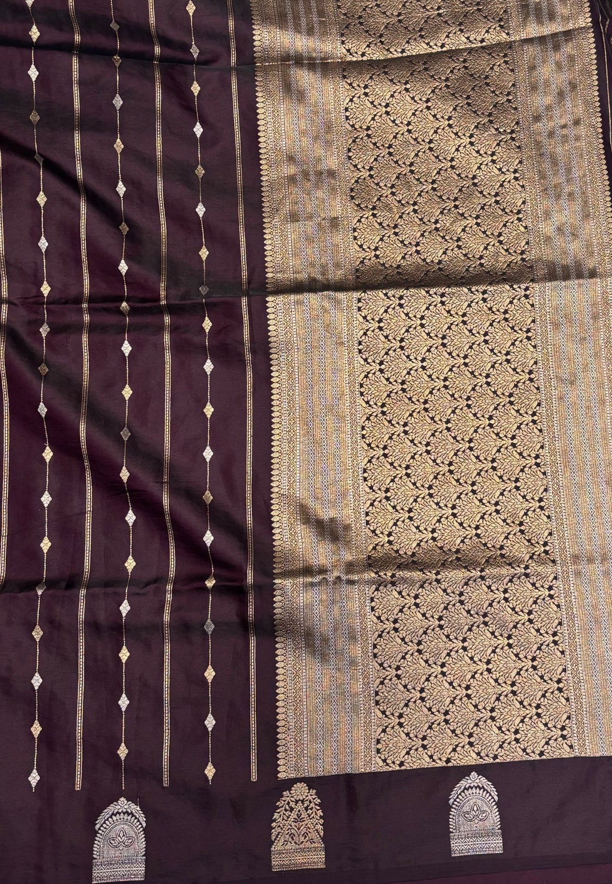 Gaji Silk Saree-Dark Wine with Jumka Zari Butta