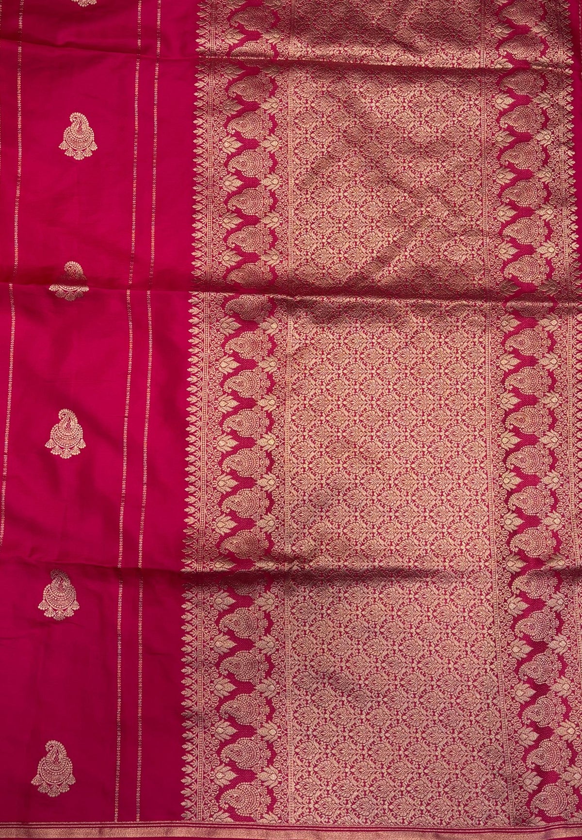 Gaji Silk Saree-Rani Pink in Paisley Jhumka Zari Border