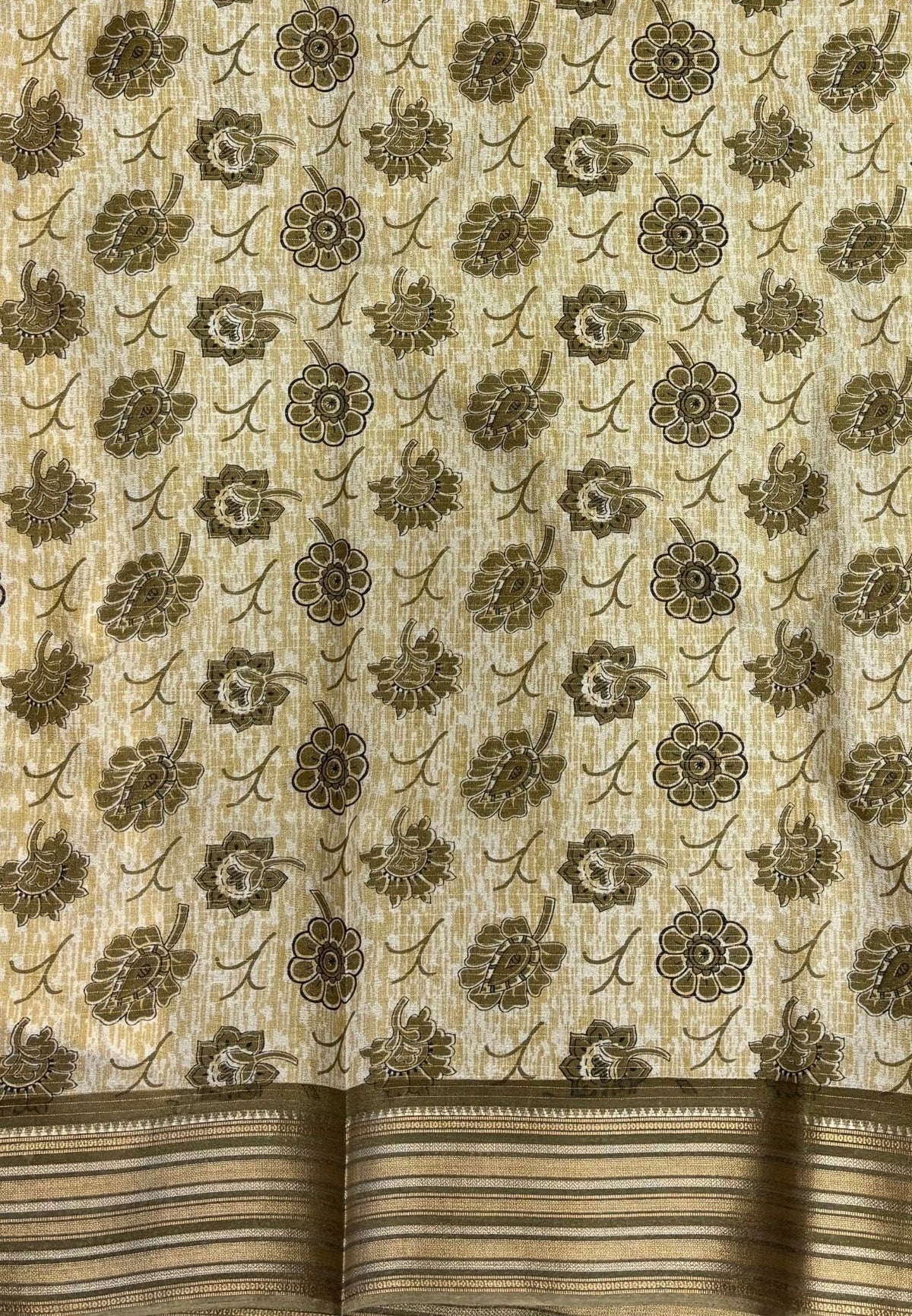 Muslin Tussar Saree-Olive Green In Floral Vine Border