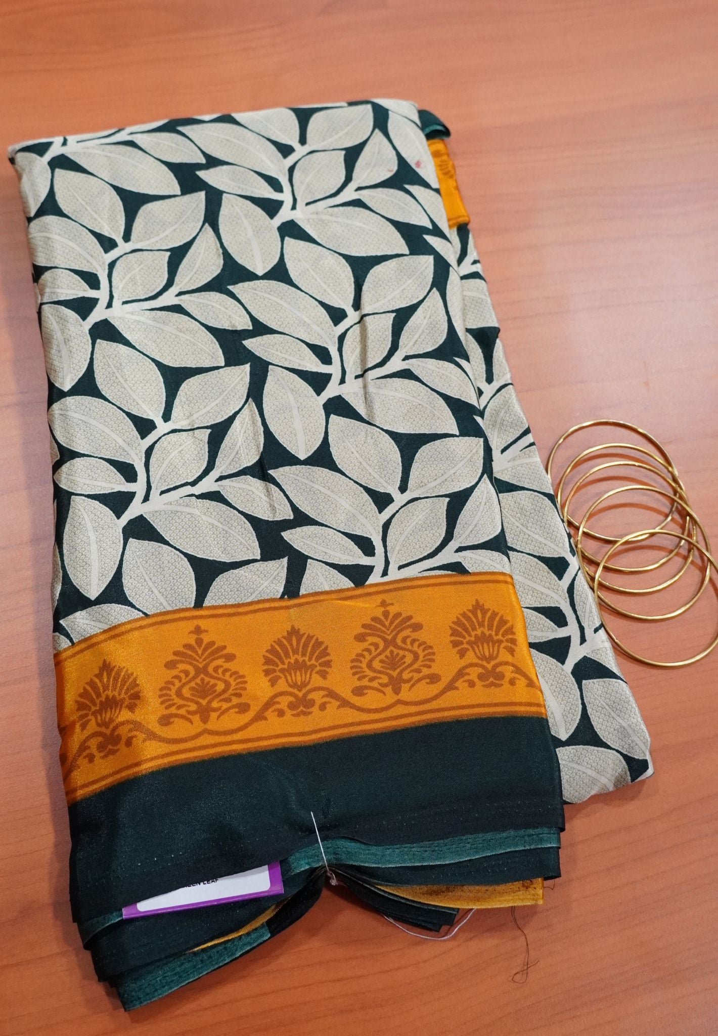 Crepe Saree - Green Leaf