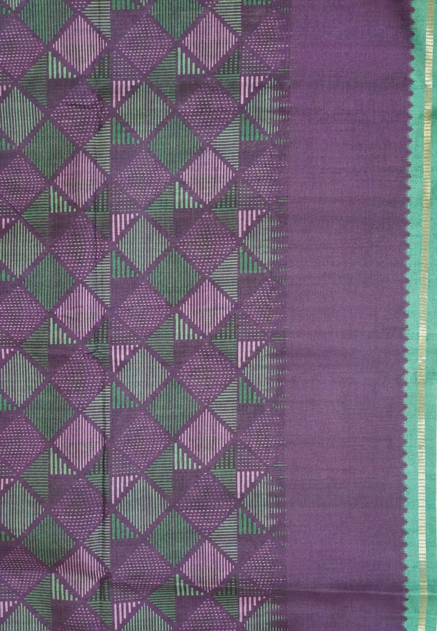 Semi Matka Tussar Saree-Green with Contrast Border and Zari Checks