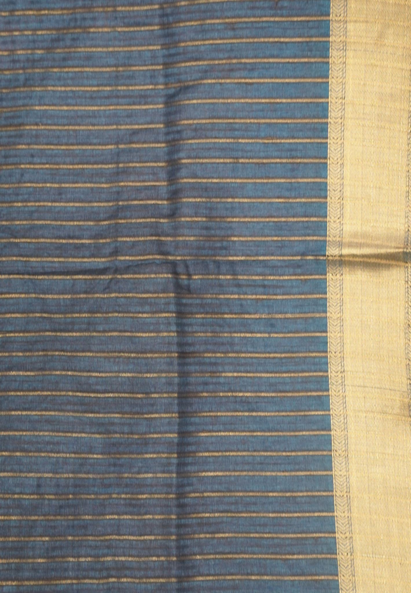 Soft Tussar Saree-Peacock Blue with Floral Embroidery Work