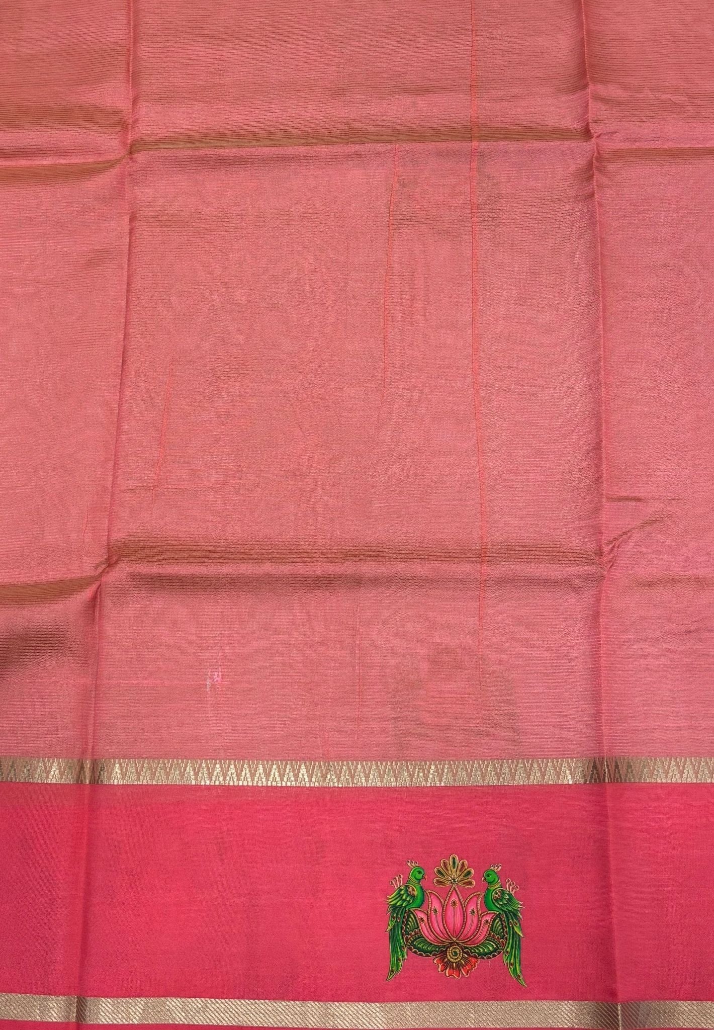 Pure Mangalgiri Silk Saree-Grey Temple with Tanjore Print