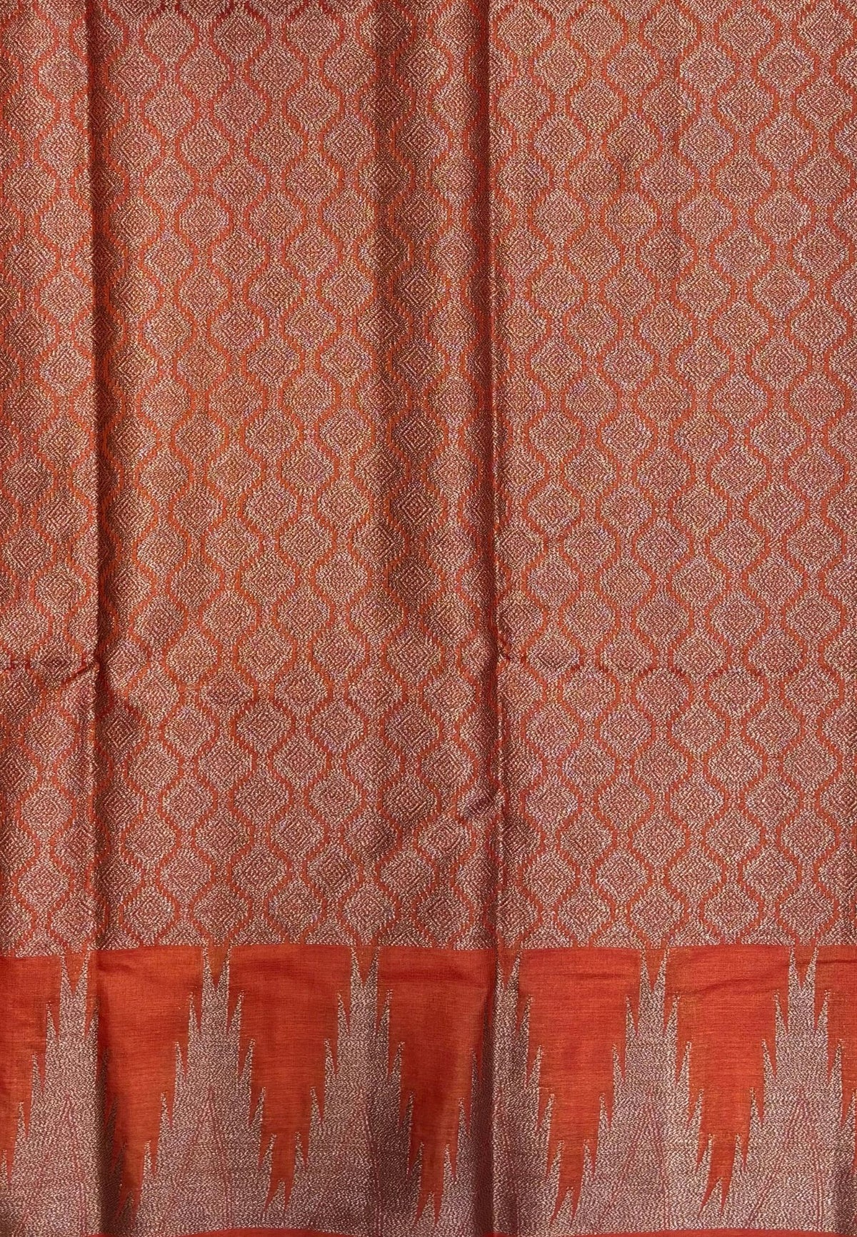Pure Tussar Saree-Rust Orange In Tazhalampoo Zari Border