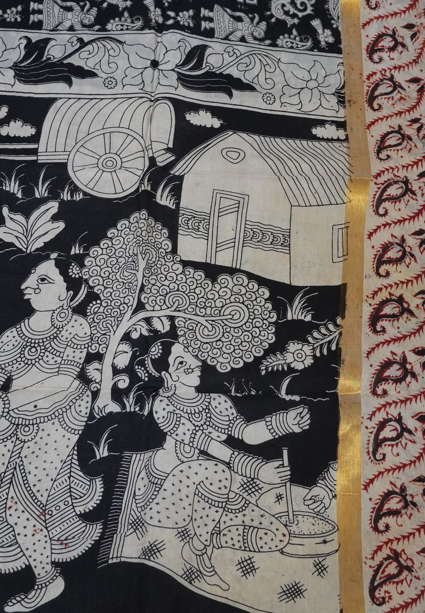 Kalamkari Silk Saree - Black
