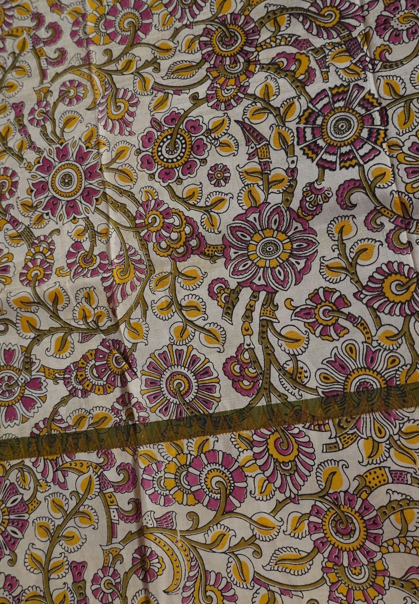 Kalamkari Silk Saree - Olive Green