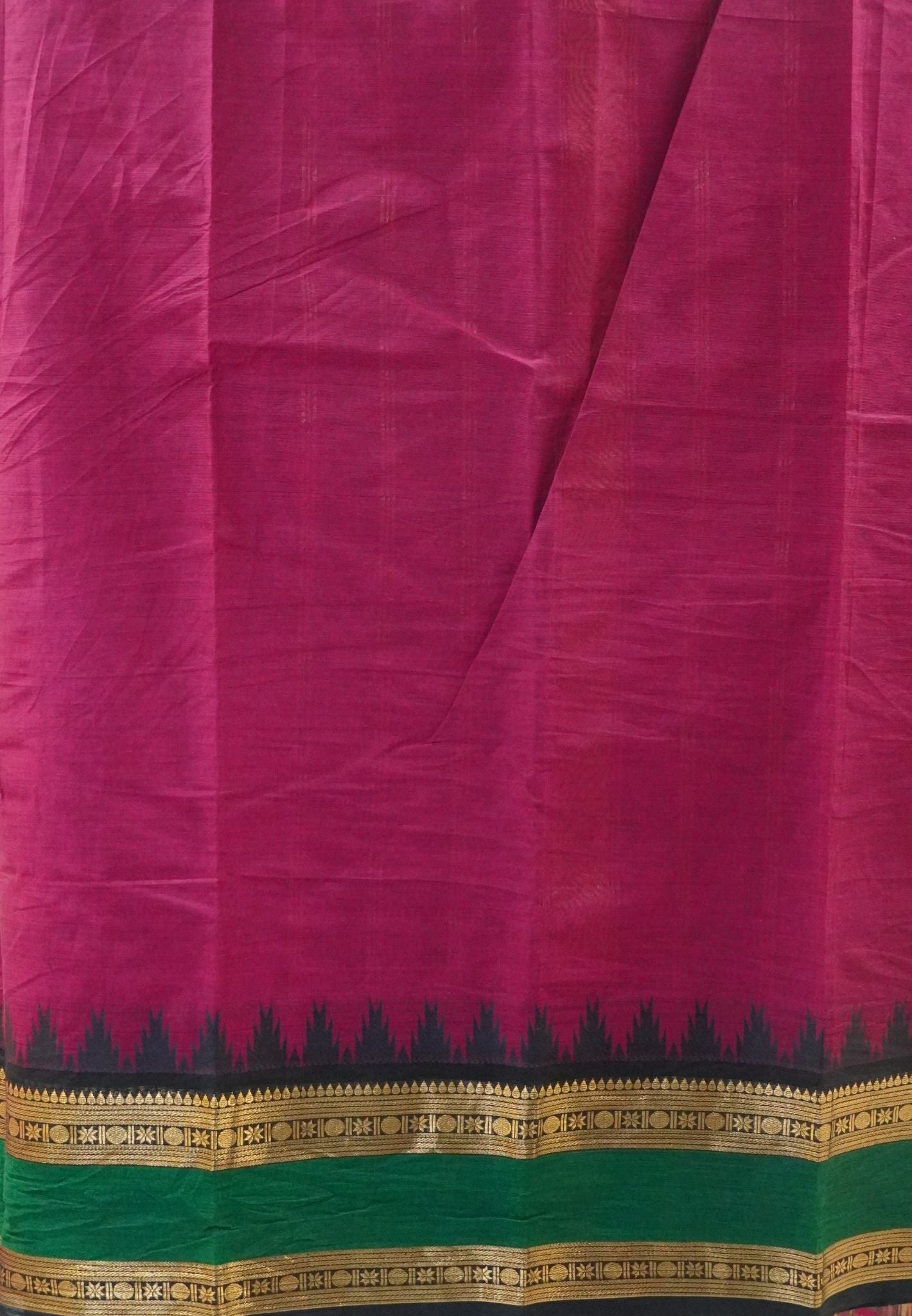 Chettinad Cotton Saree-Magenta with Temple Border