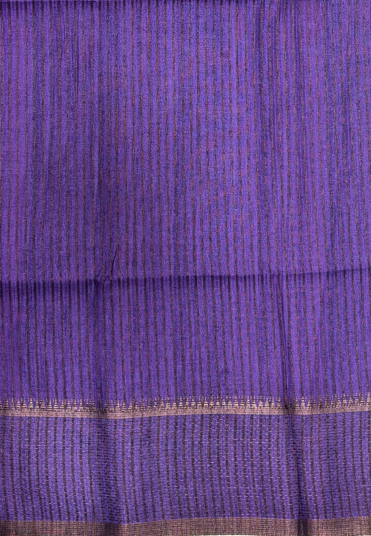 Matka Tussar Saree-Purple in Classic Striped Zari with Contrast Border