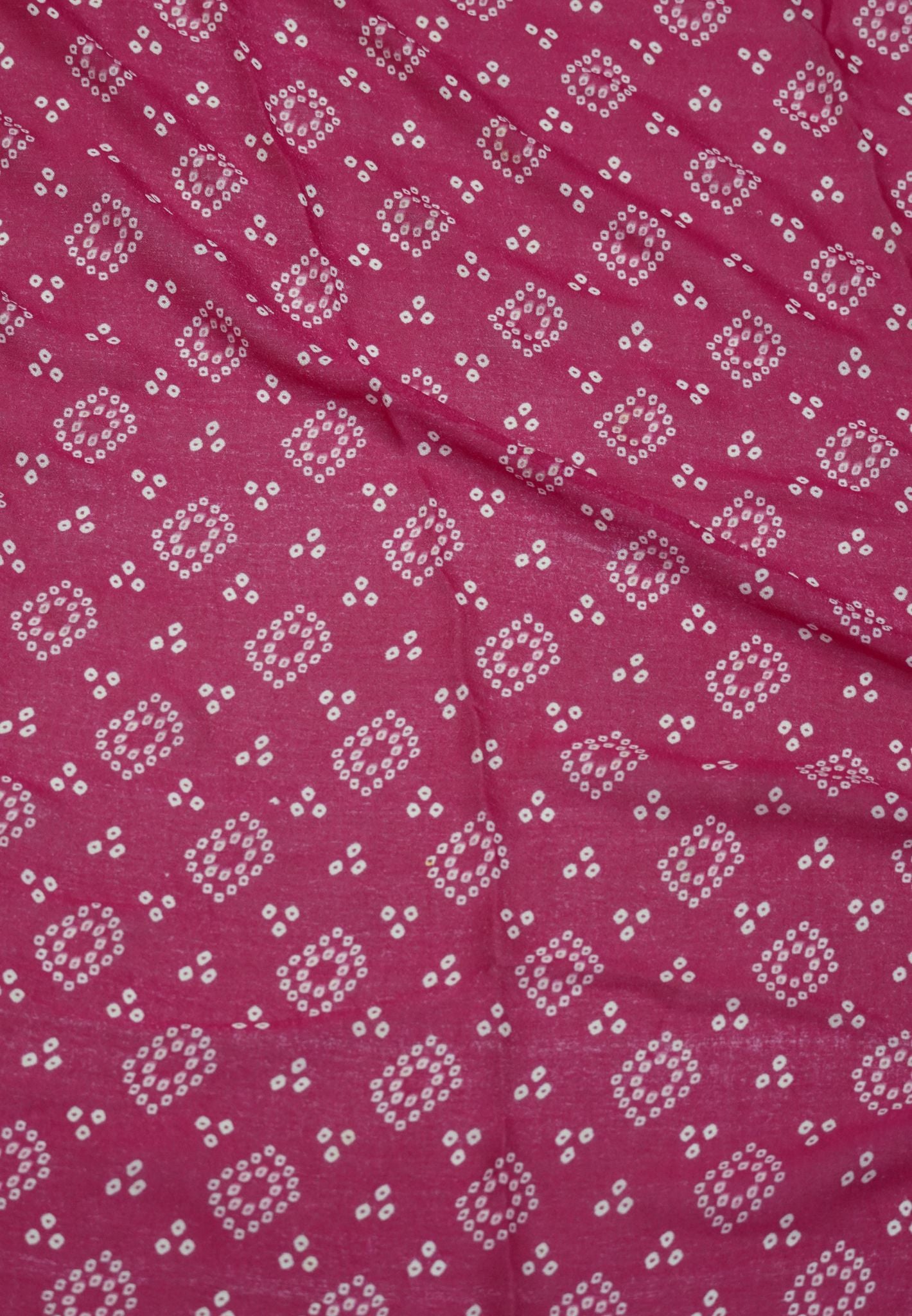 Chiffon Saree – Bandhani Inspired Print with Elegant Border White & Rani Pink