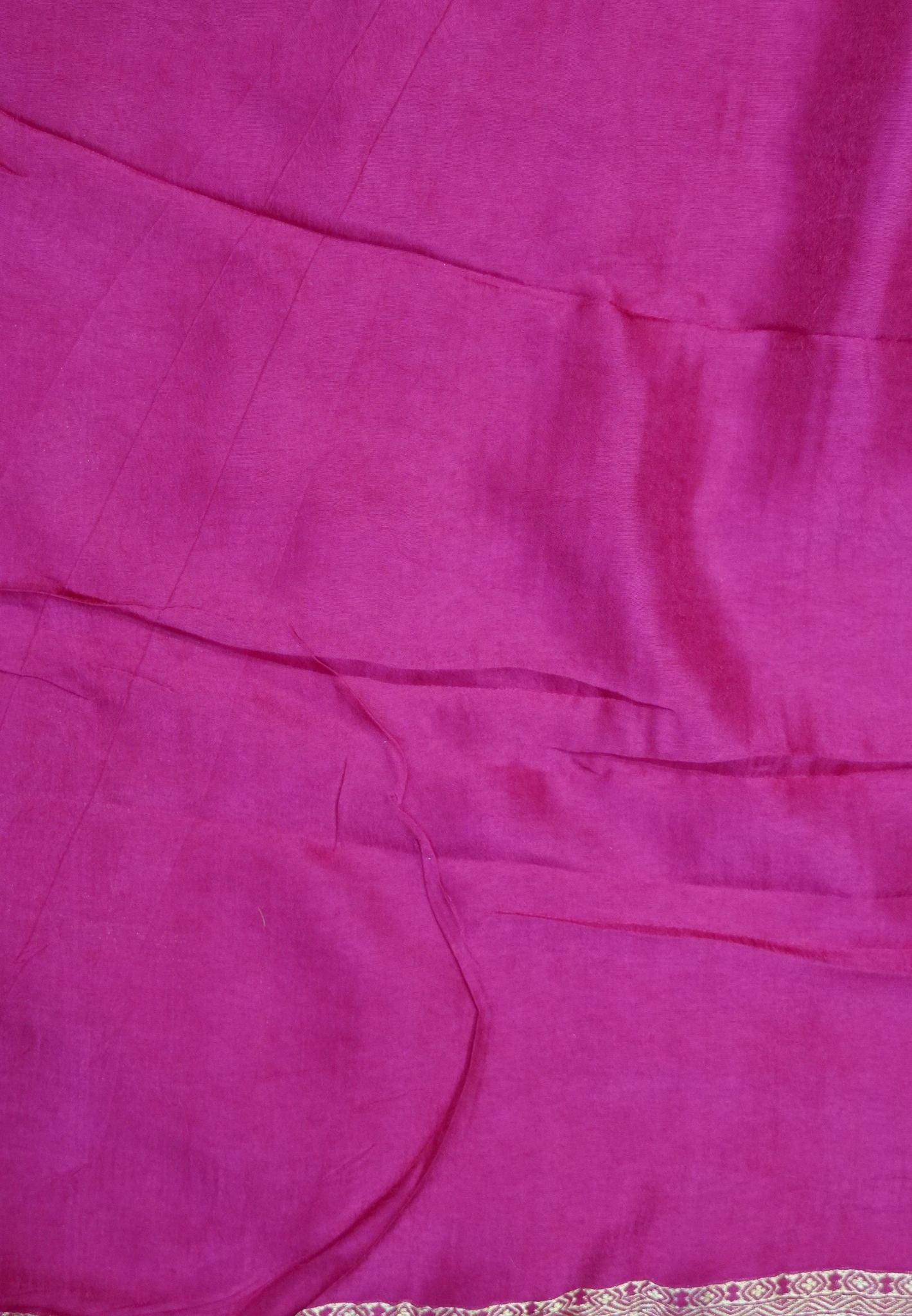 Satin Tussar Saree-Rani Pink with Checked Peacock Border