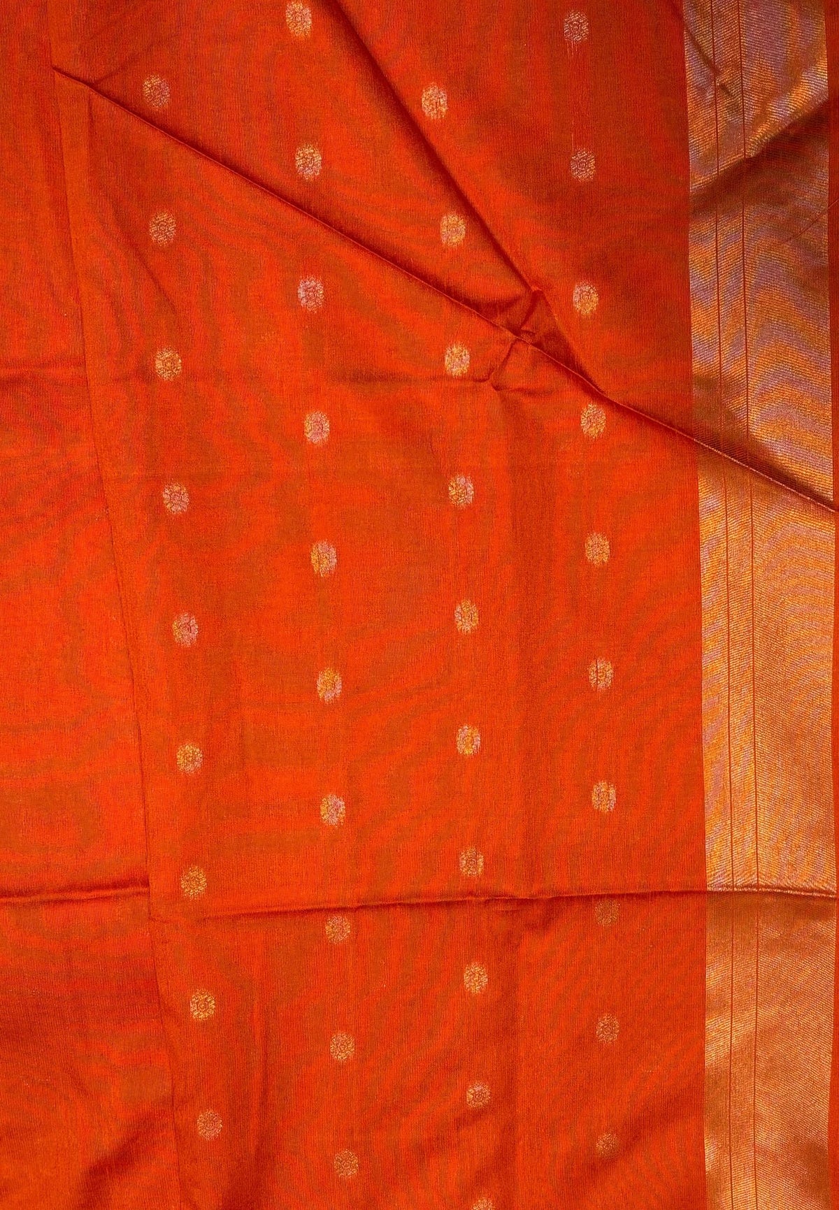 Semi Raw Silk Saree-Orange In Tower Zari Border