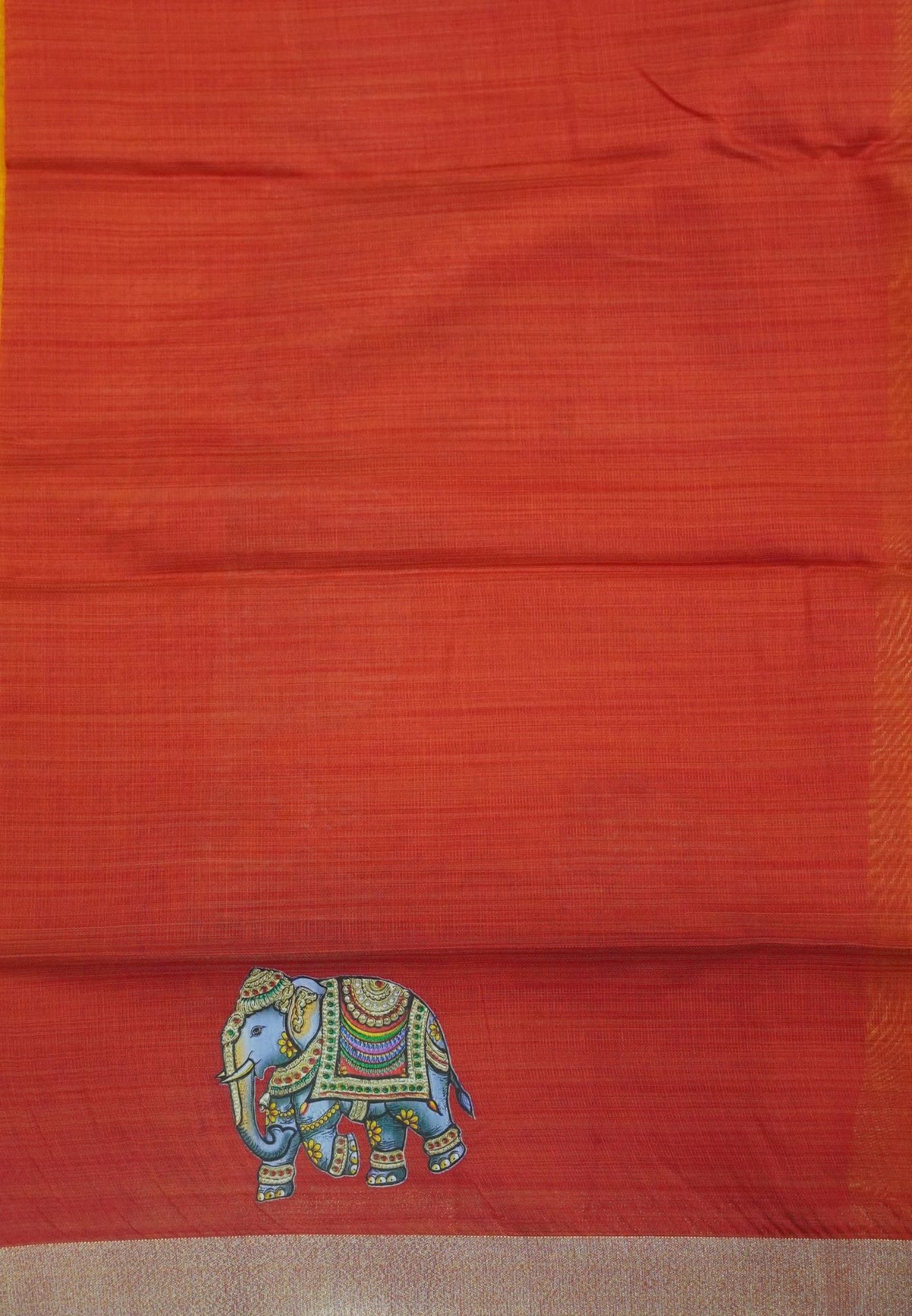 Cora Linen Saree-Mango Yellow with Tanjore Print