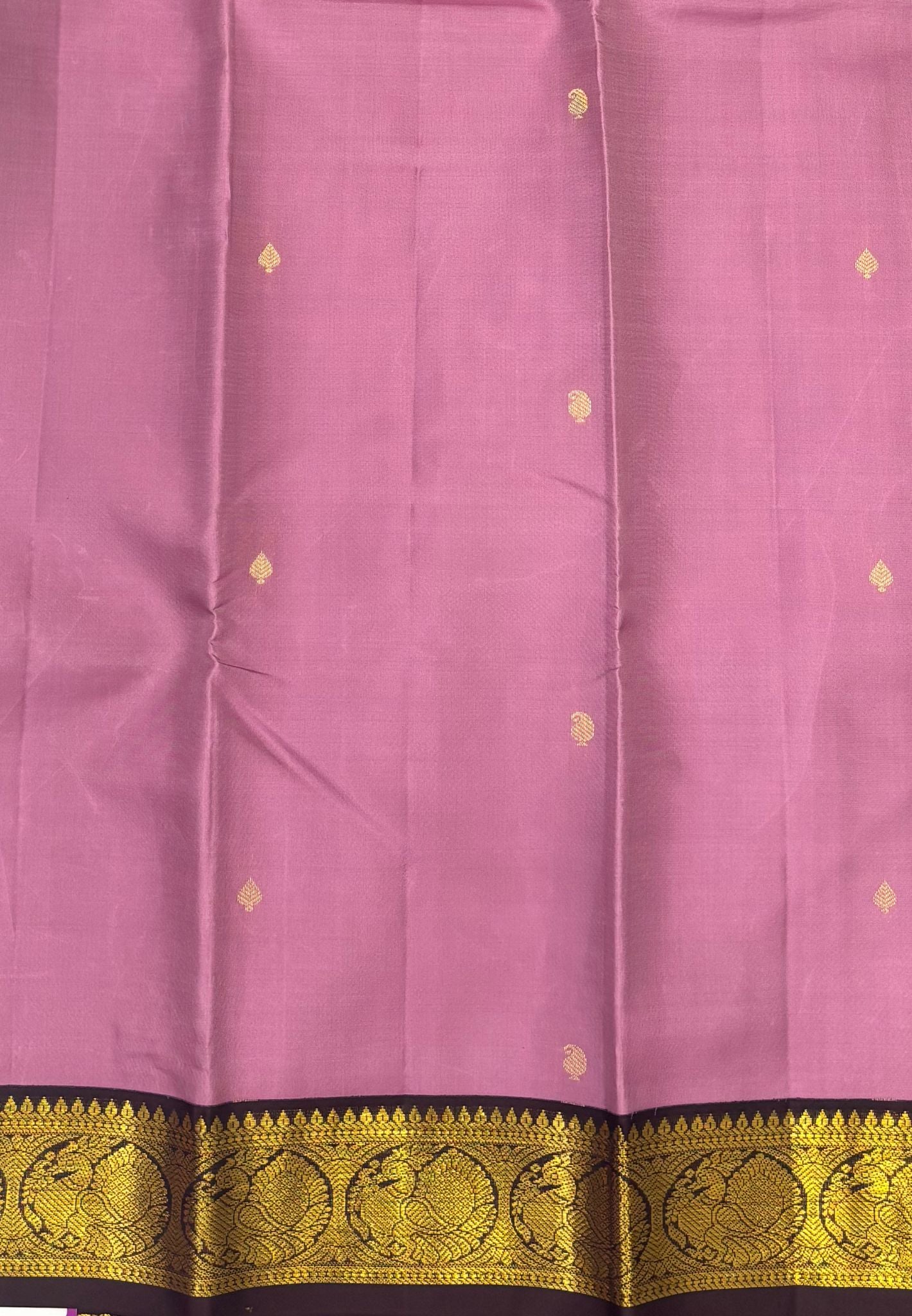 Pure Kanchipuram Silk Saree - Onion Pink- Brown