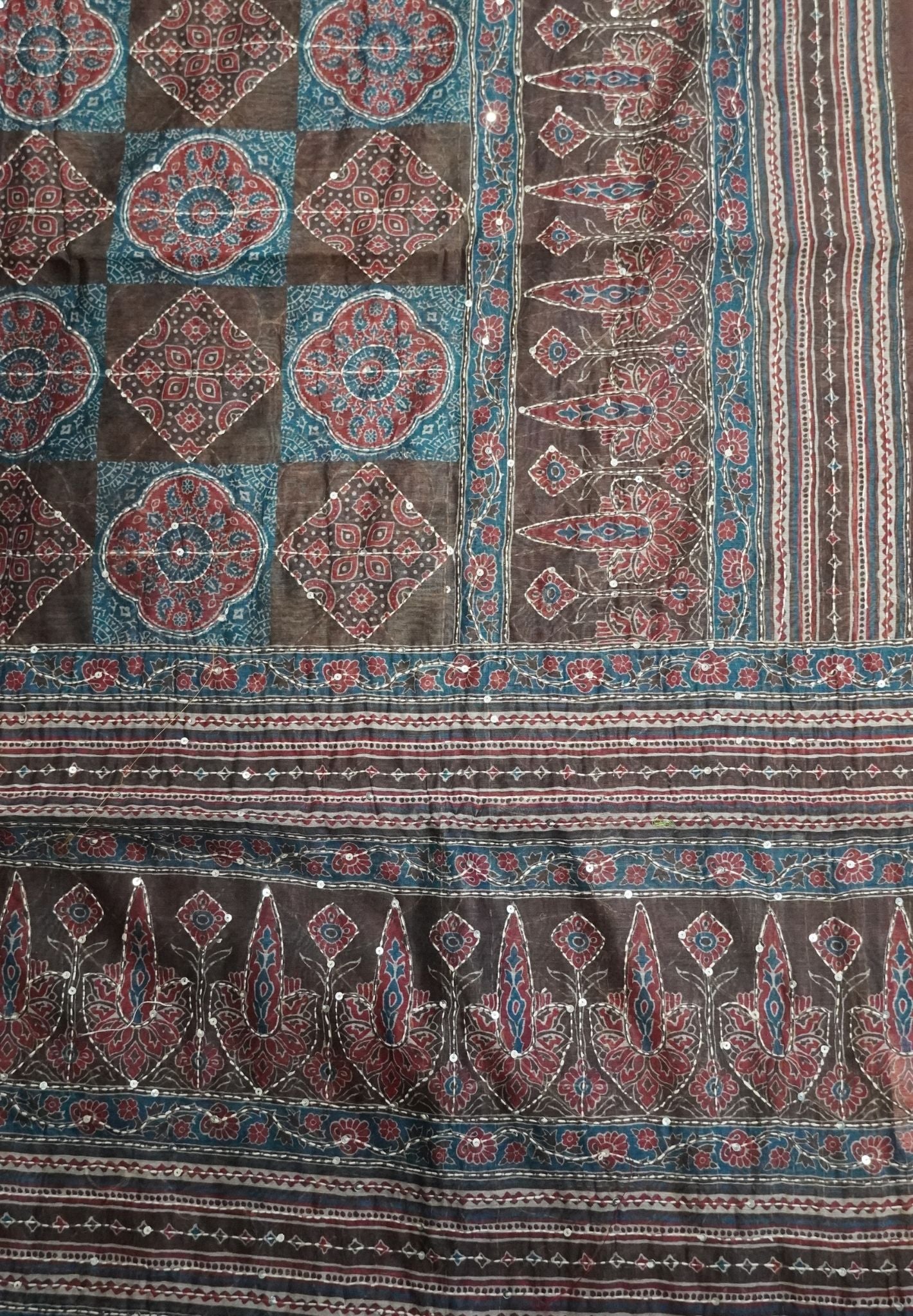 Chanderi Saree -Brown with Kantha Work