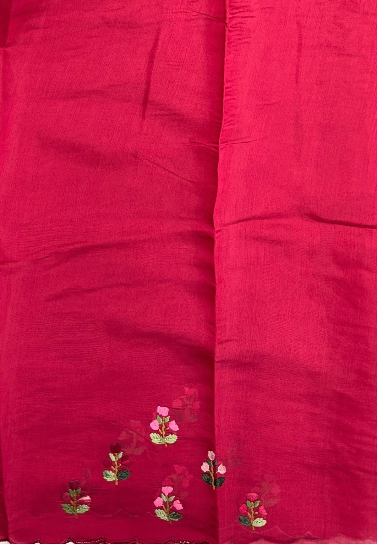 Muslin Saree-Rani Pink In Parrot Motif Border