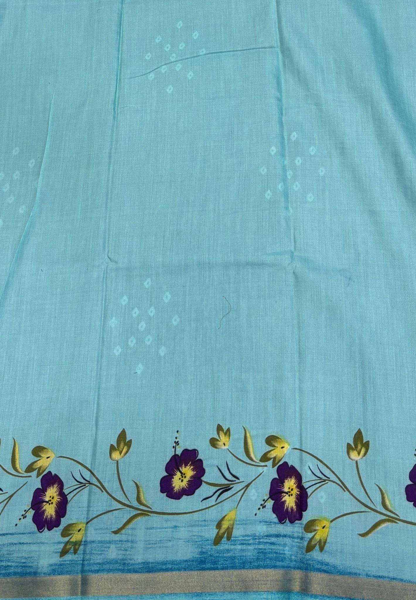 Malai Cotton Saree - Peacock Blue with Bandhini Print