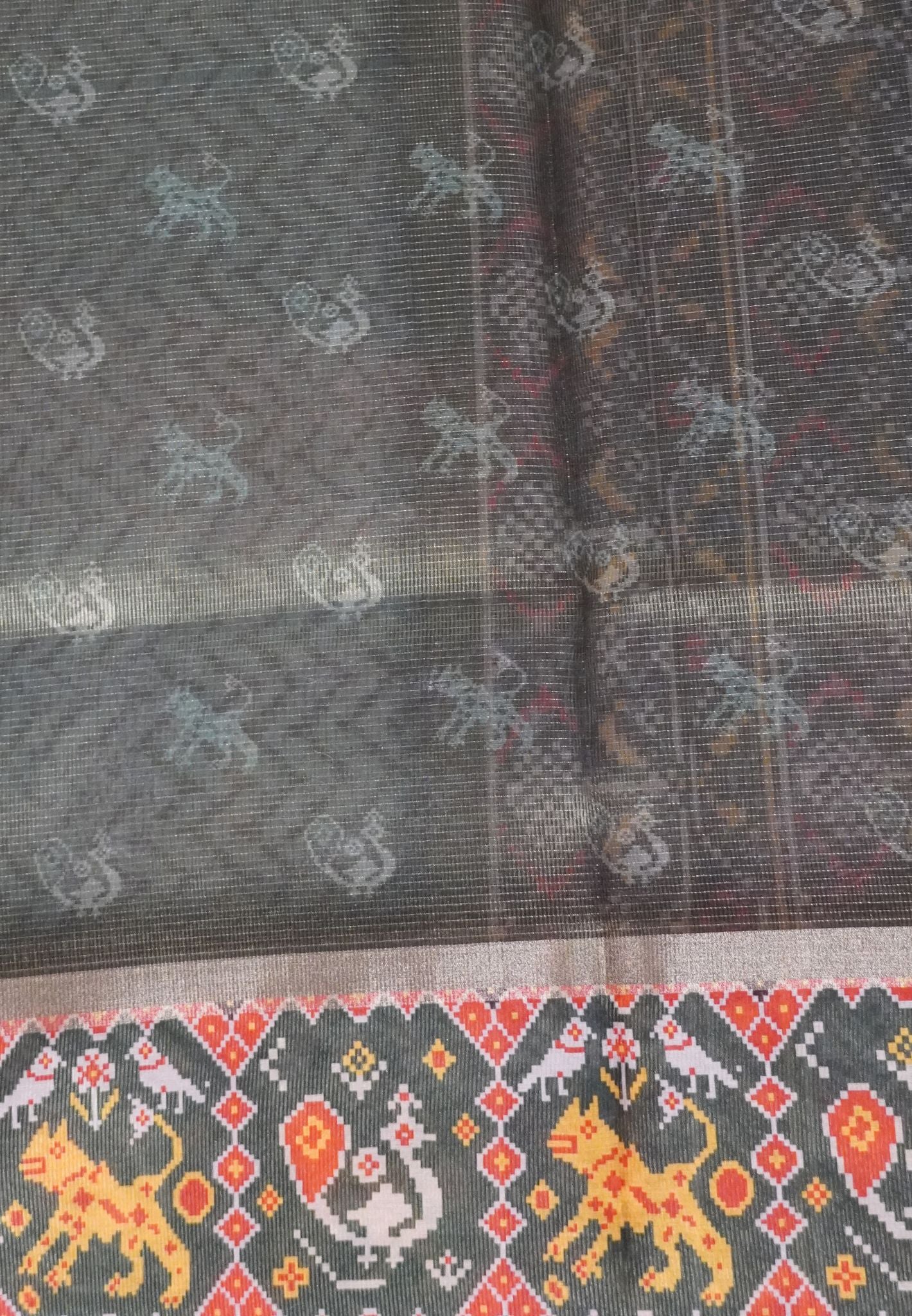 Tissue Saree-Green with Zari Checks