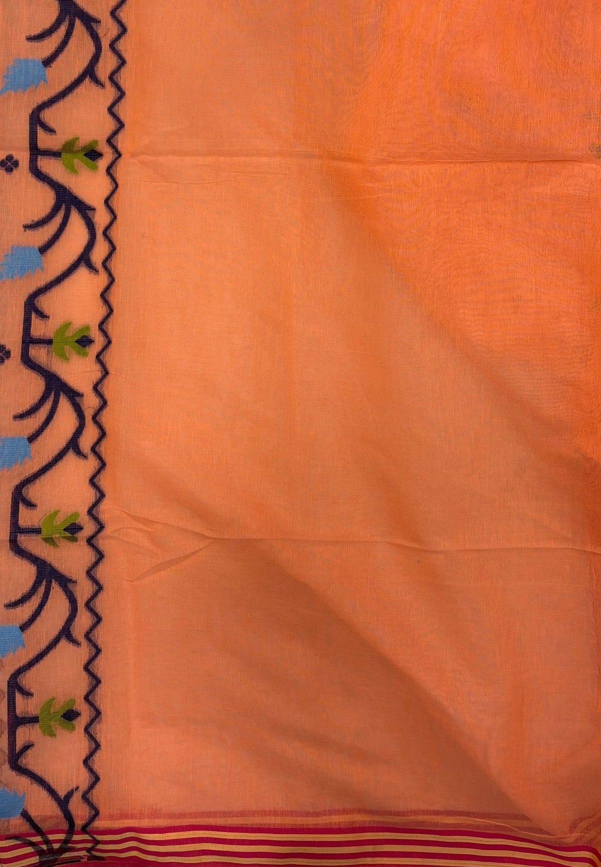 Handloom Cotton Saree-Light Orange In Lotus Floral Border