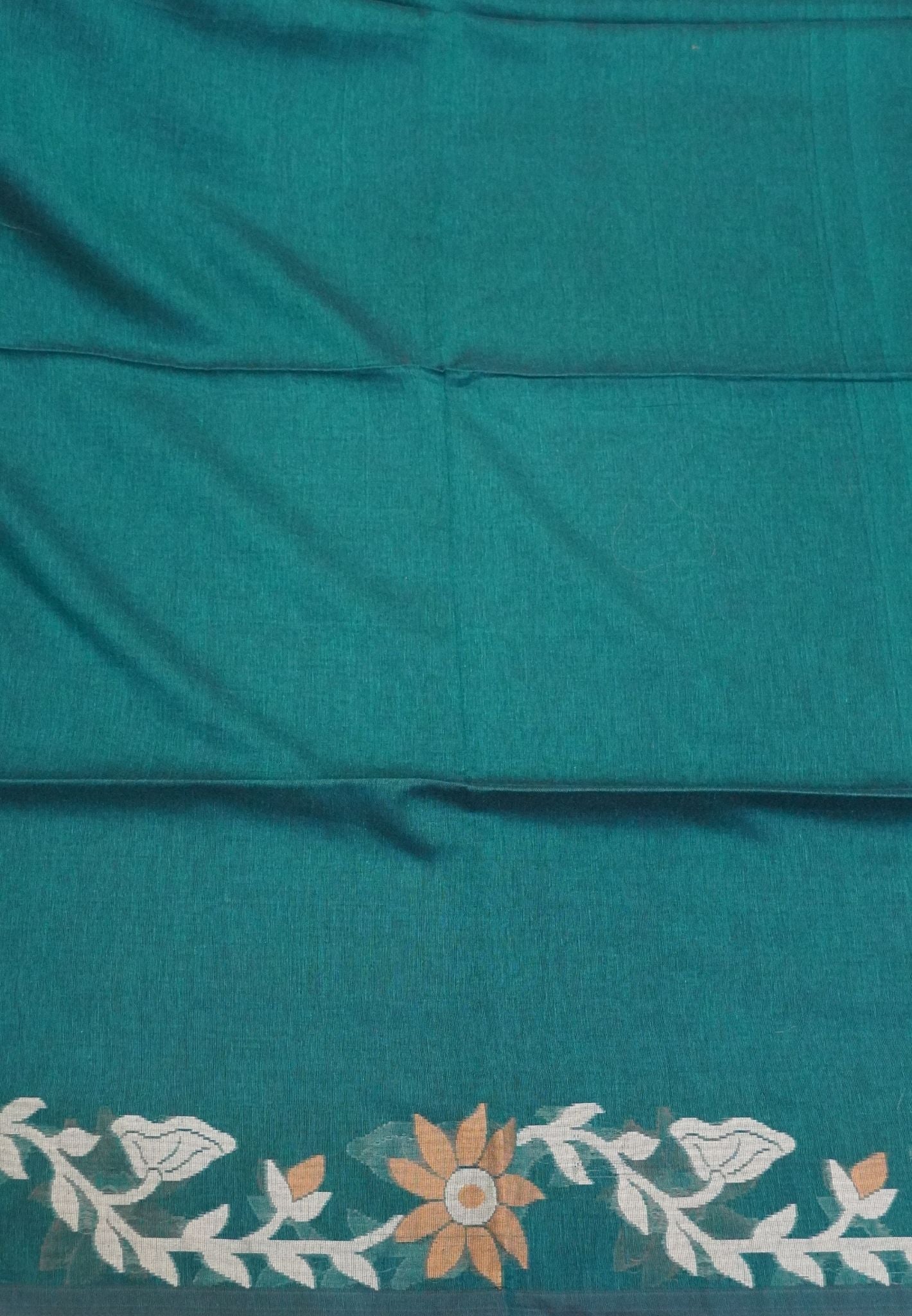 Handloom Cotton Saree-Peacock Green Jamdhani Border