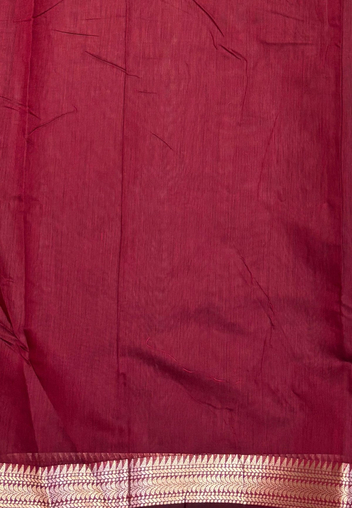 Handloom Cotton Saree-Maroon In Broad Plain Zari Border