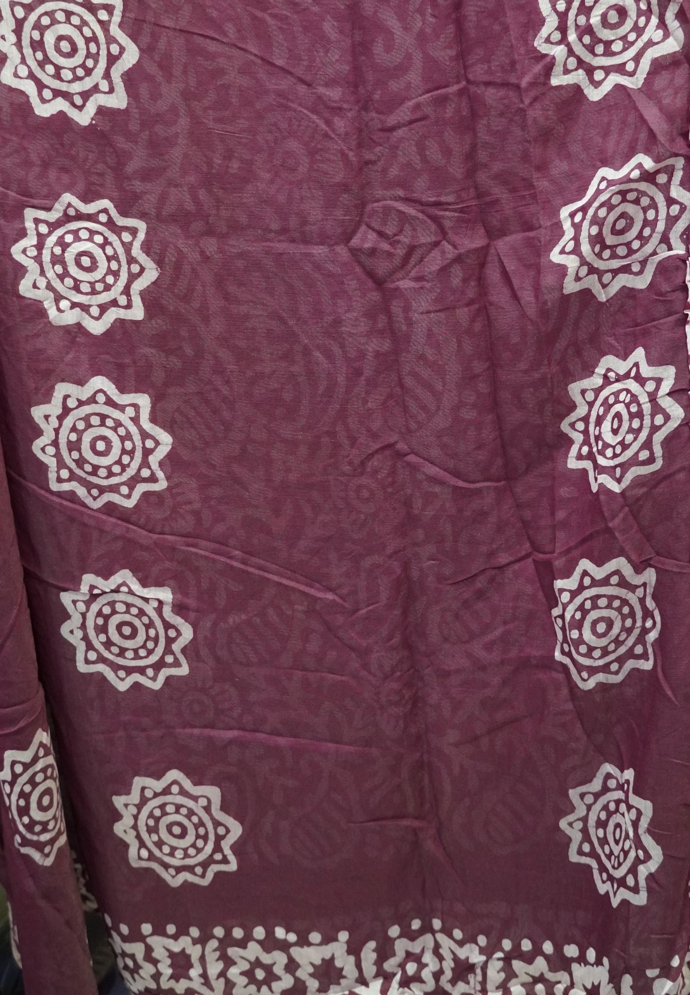 Batik Tussar Saree-Wine with Batik Print