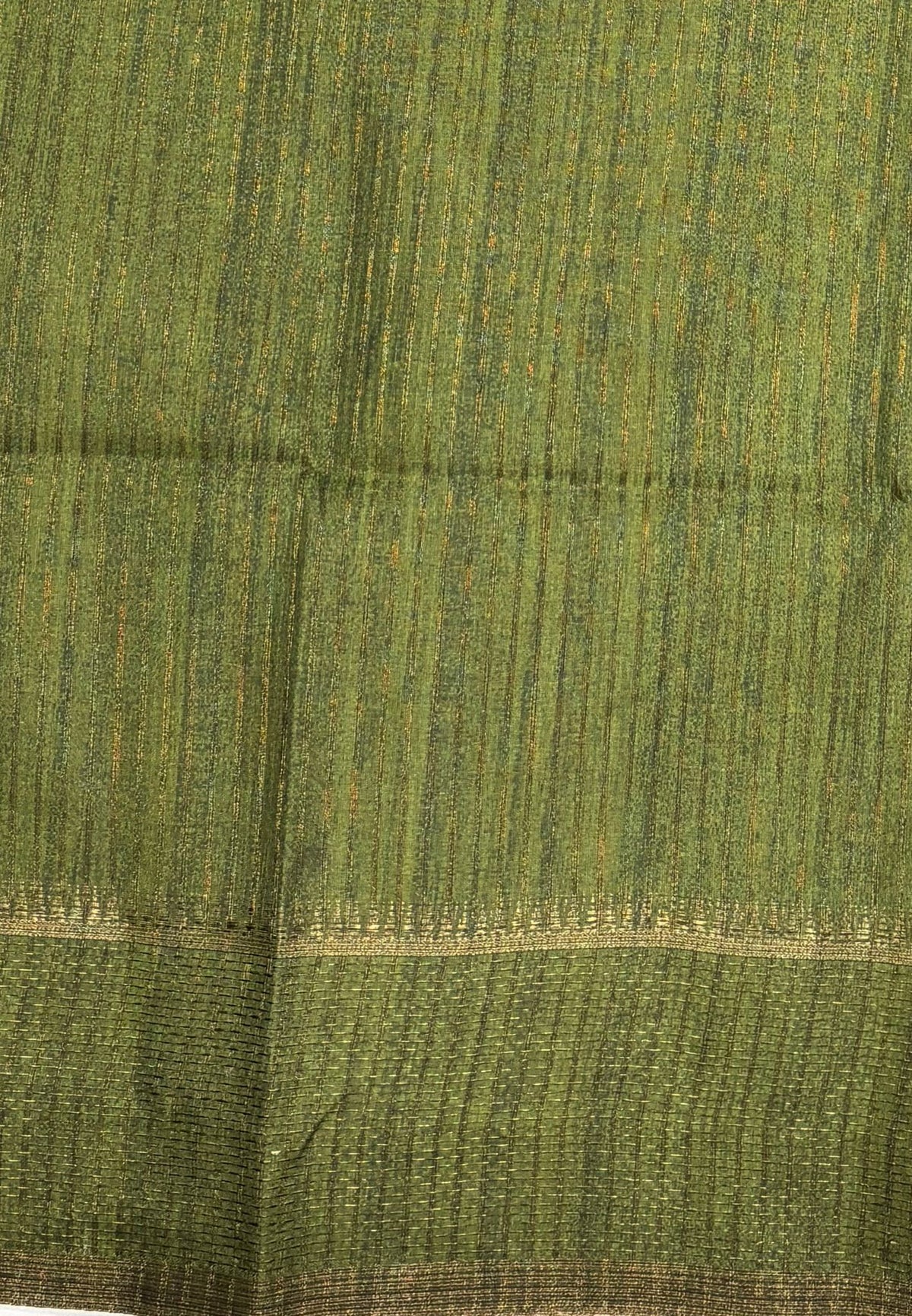Semi Tussar Saree-Light Sage Green with Antique Zari Border