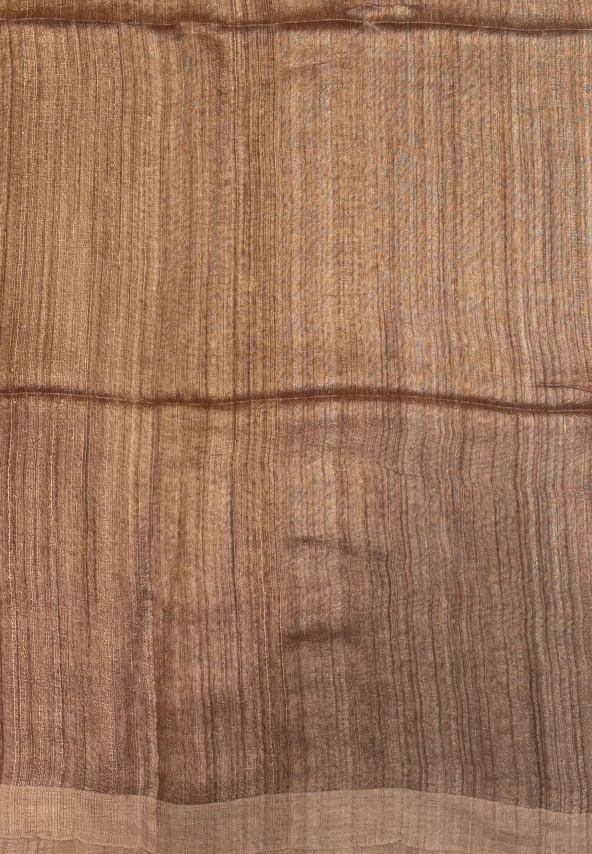 Pure Moonga Cotton Saree-Brown in Coin Butta with Striped Border