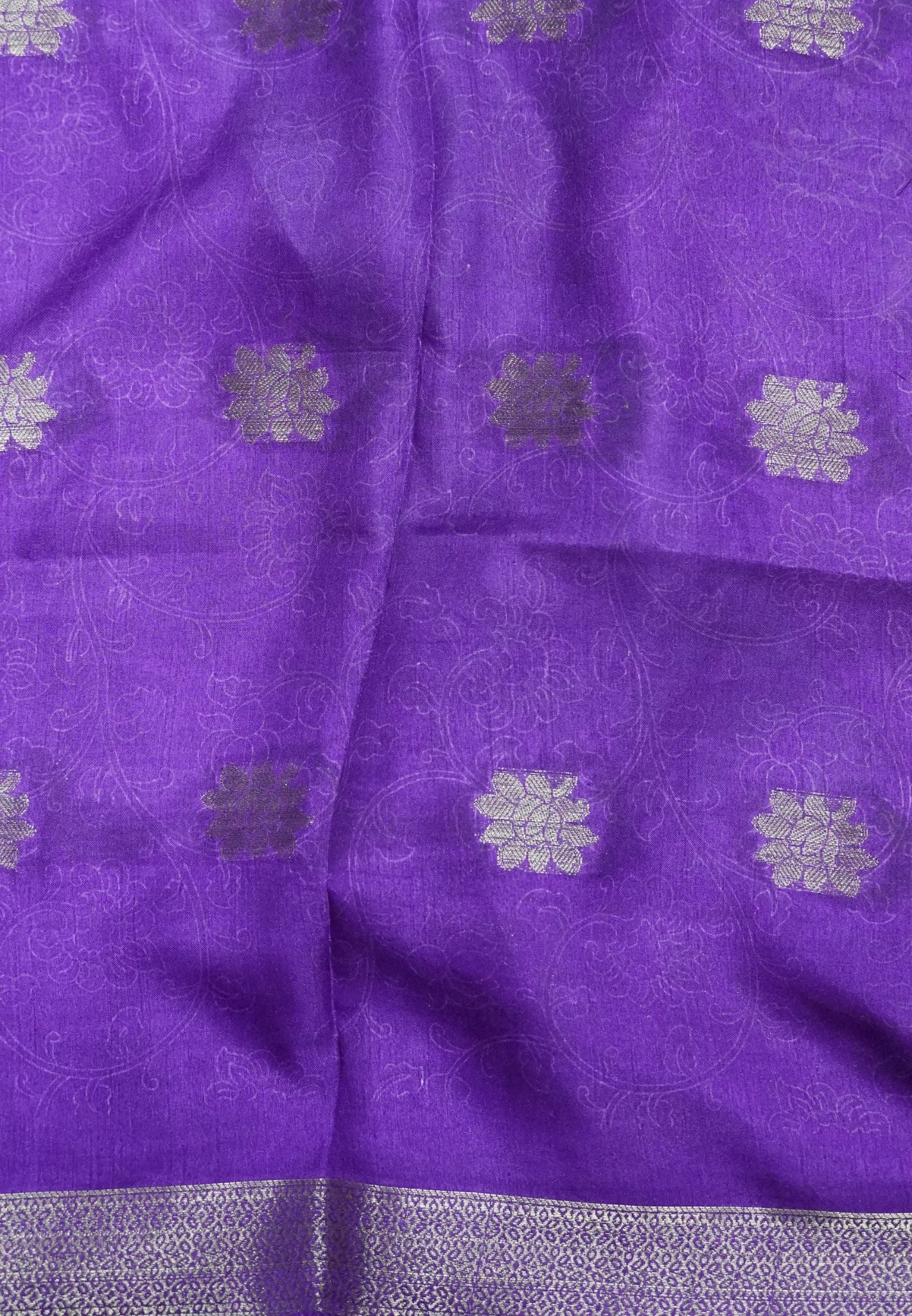 Dola Saree with Checks and Contrast Border- Green - Violet