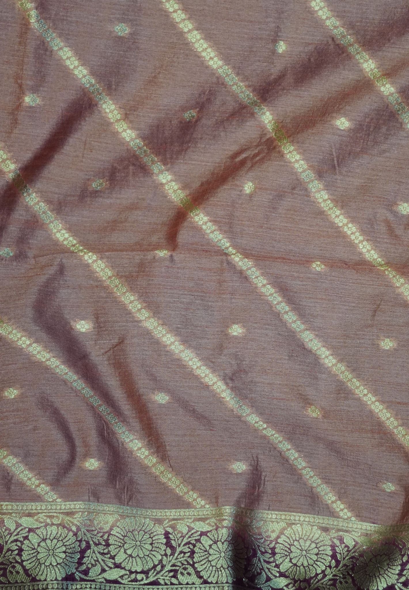 Semi Tussar Saree with Floral Zari Weaving - Maroon