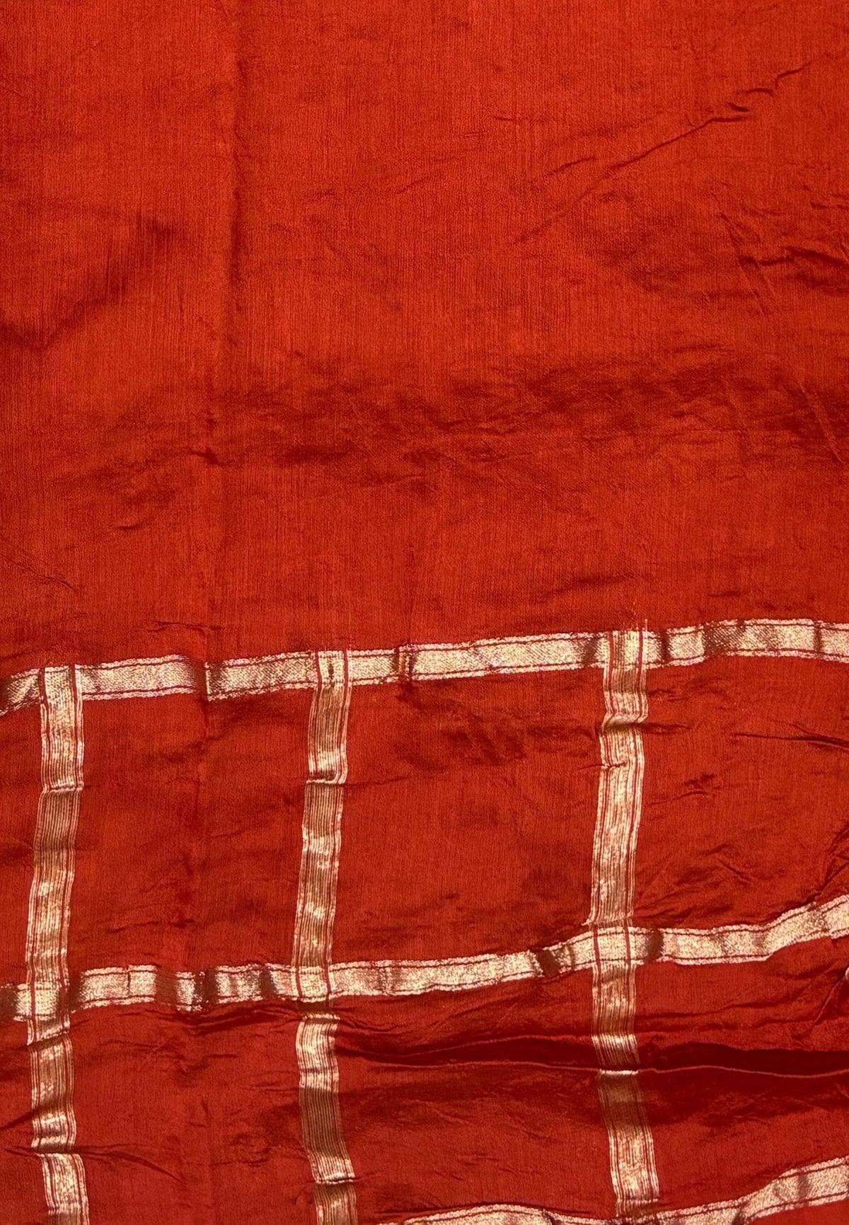 Banarasi Bandeji Saree-Rust orange in Checked Zari Border