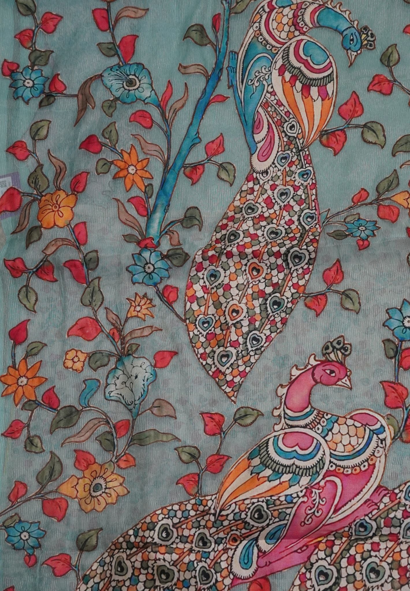 Crush Vairaoosi Tissue Silk-Sea Green with applique work