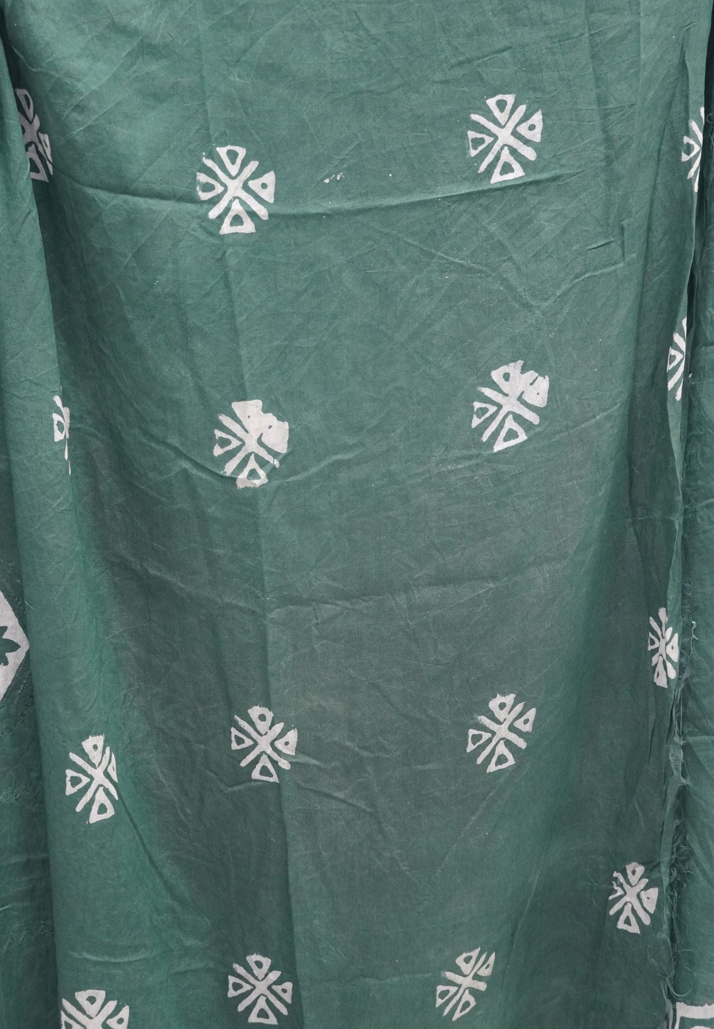 Batick Cotton Saree- Metallic Green with Sequence Work