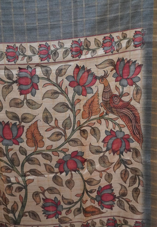 Semi Tussar Saree - Grey