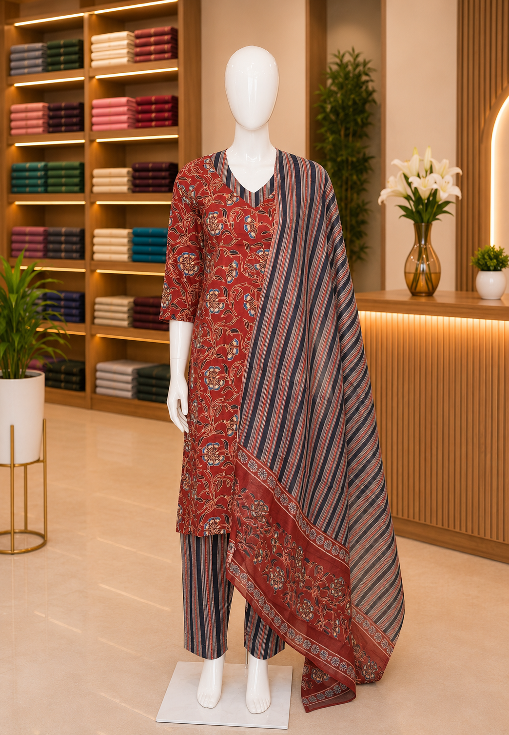 3Pc Salwar Suit with Ajrakh Print