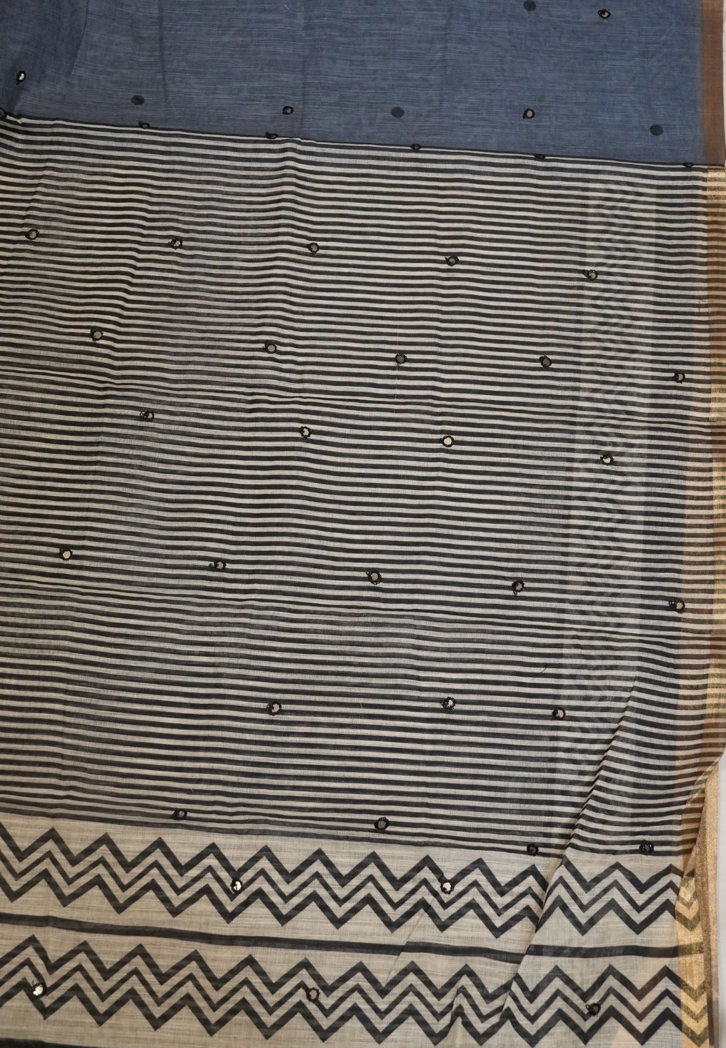 Linen Saree - Greyish Blue with Mirror Work