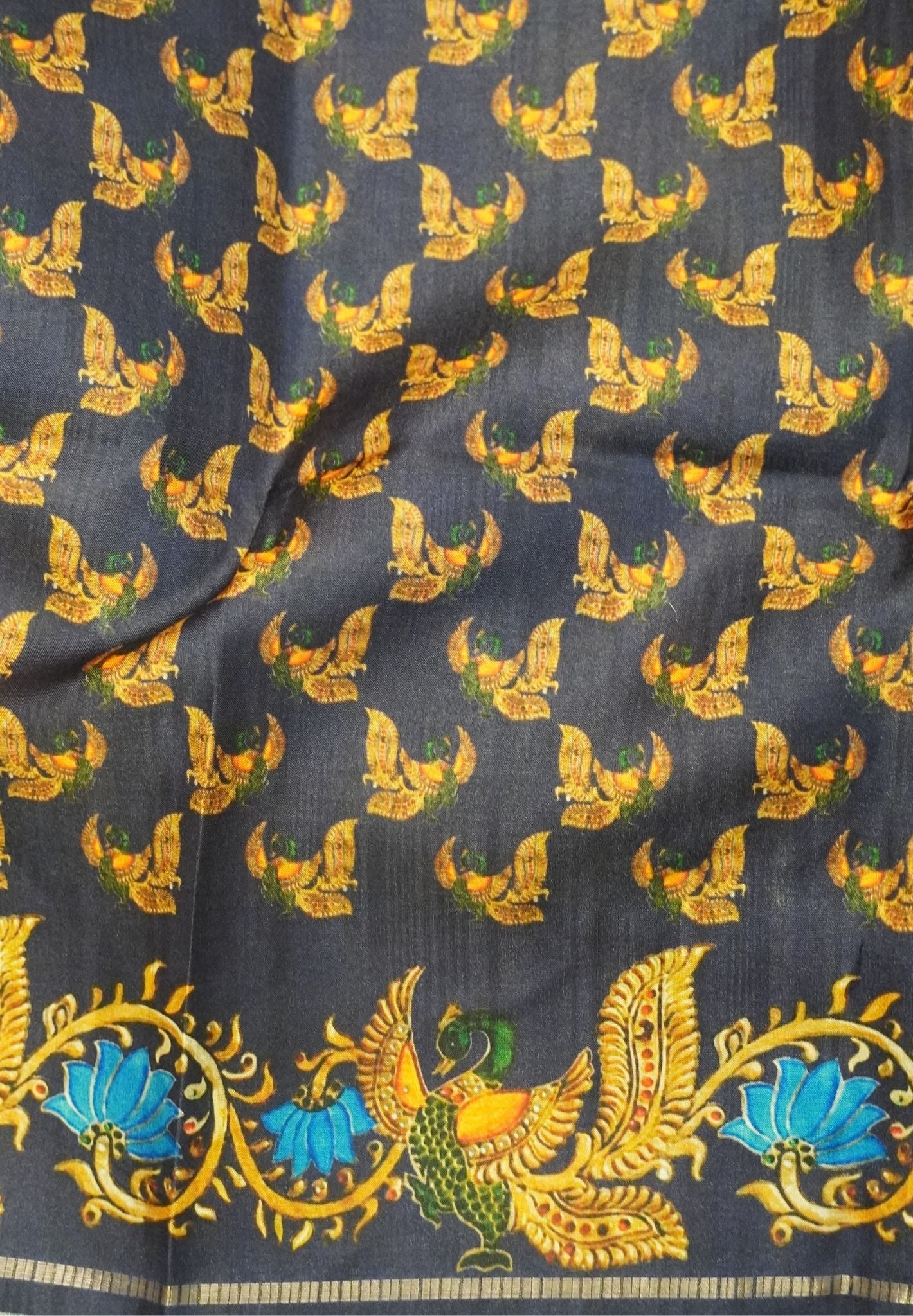 Premium Matka Tussar Saree-Orange with Contrast Border in Tanjore Print