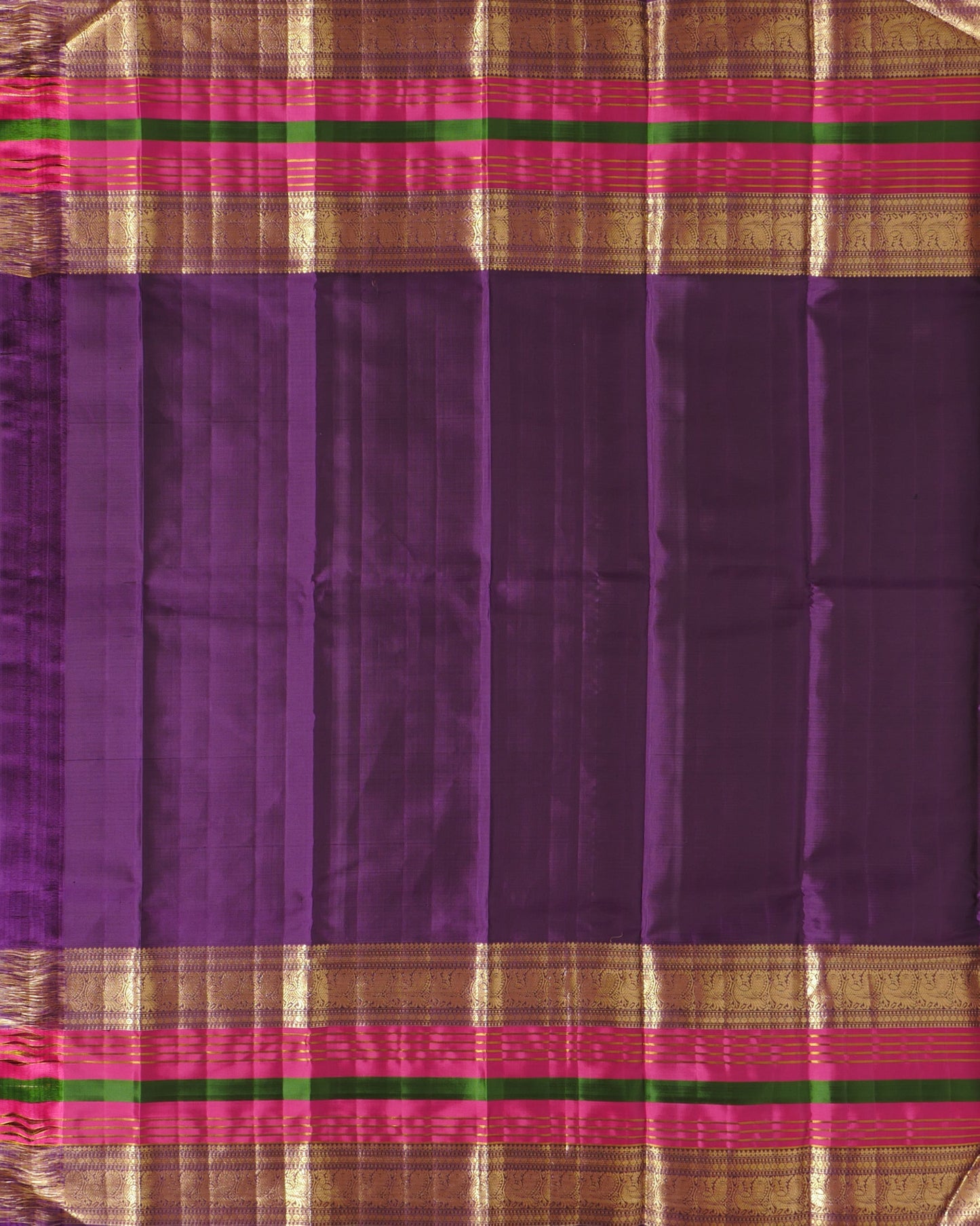 Pure Kanjivaram Saree Onion Purple Half Gold Silk Saree and Contrast Purple Rich Pallu With Long Annam Butta with Line Zari Boder