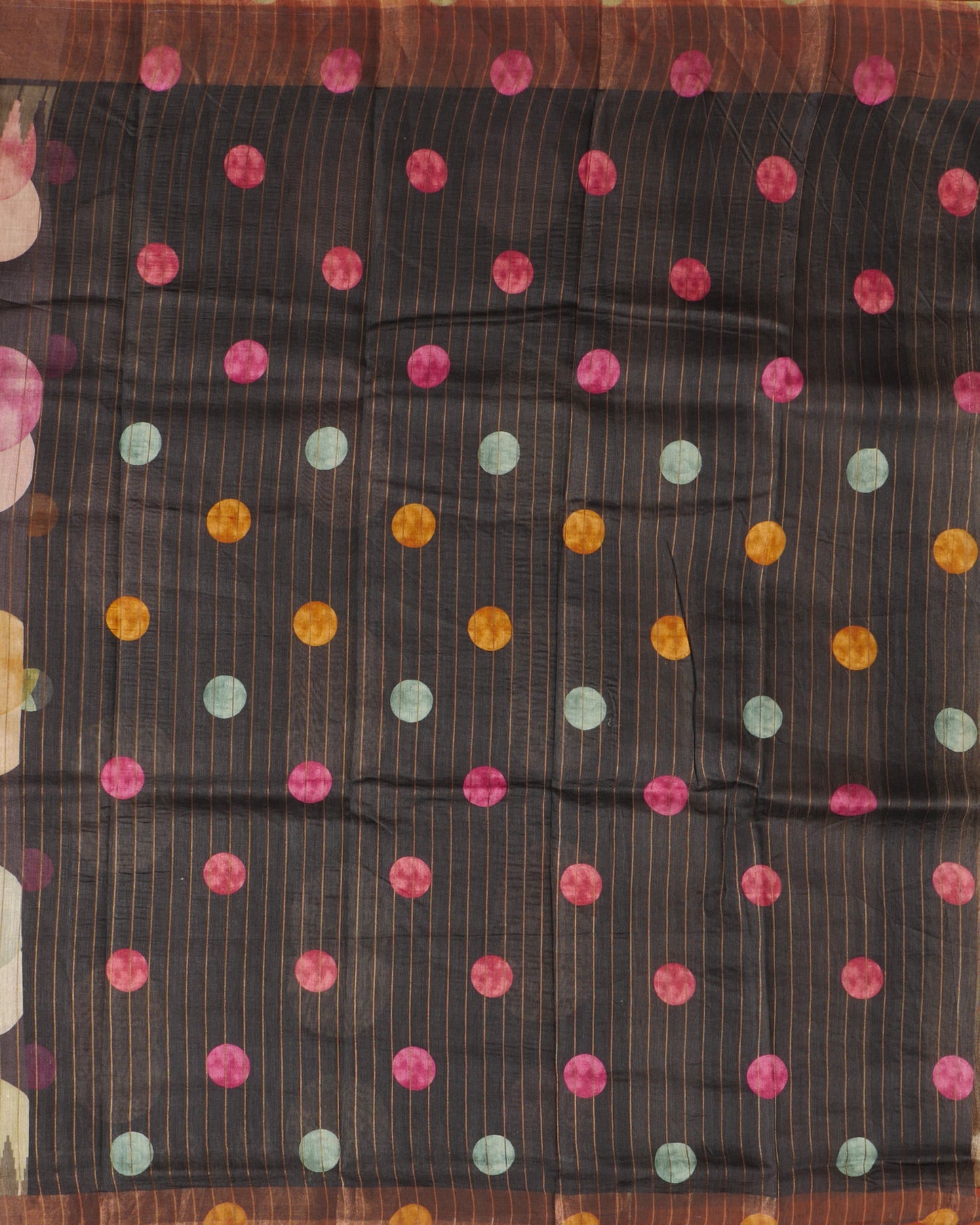 Pure Black Tussar Round Design & Self Pallu with Tissue temple Border