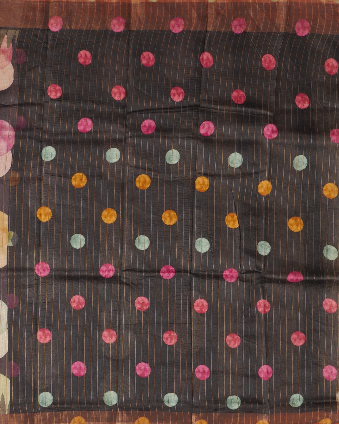 Pure Black Tussar Round Design & Self Pallu with Tissue temple Border
