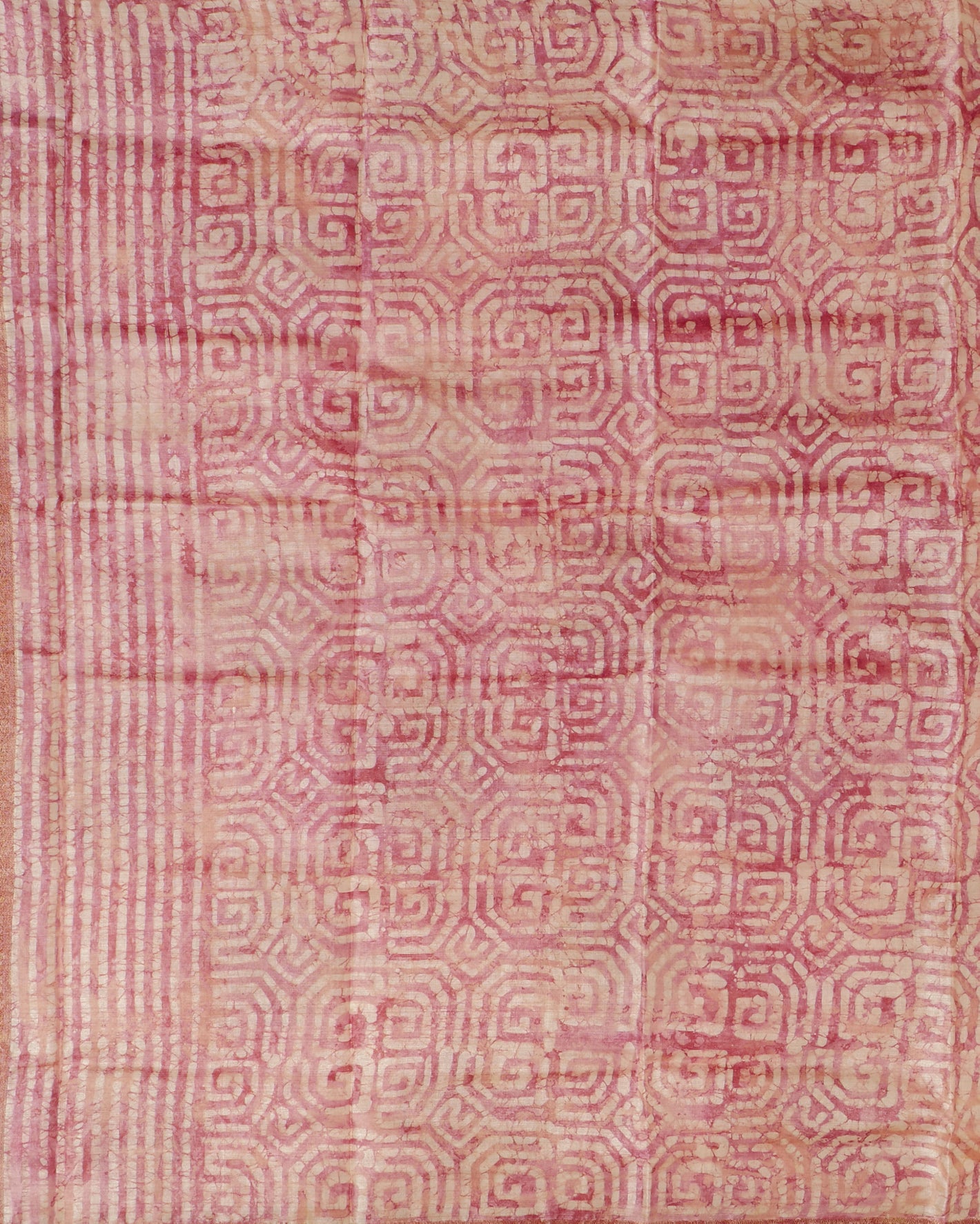 Pure Onion Pink Matka Tussar with Zari print and self Pallu with Small Zari Woven Border