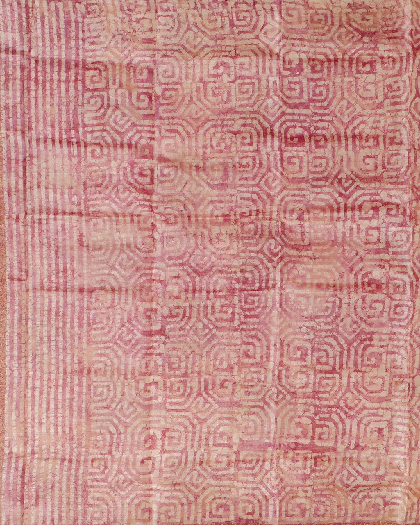 Pure Onion Pink Matka Tussar with Zari print and self Pallu with Small Zari Woven Border