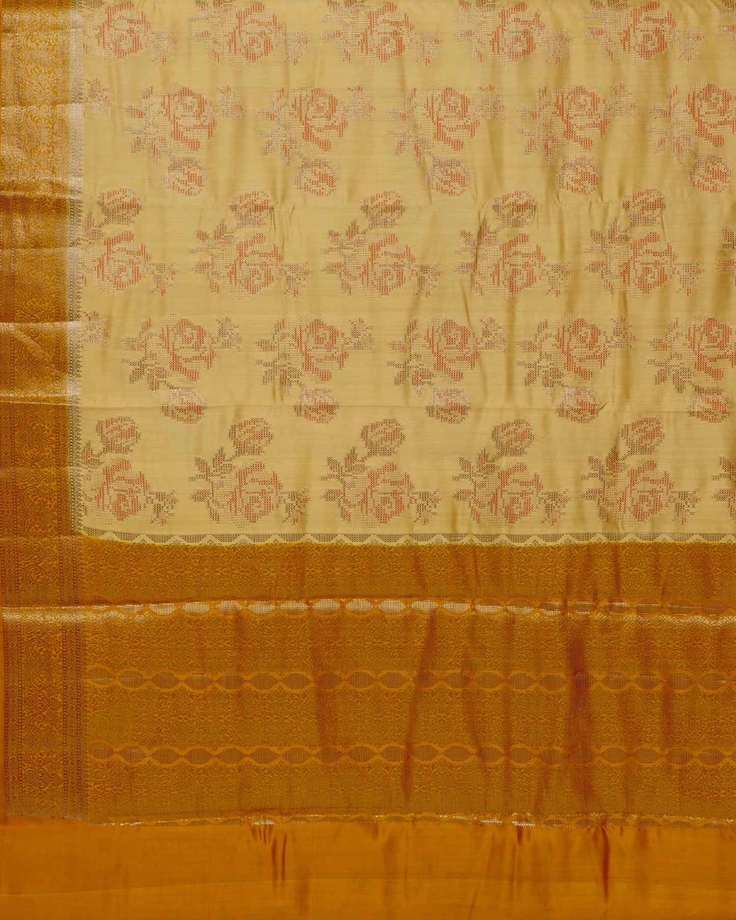 Pure Sandal Banarasi Chinniya Silk and Contrast Mustard Pallu with Small Zari Border