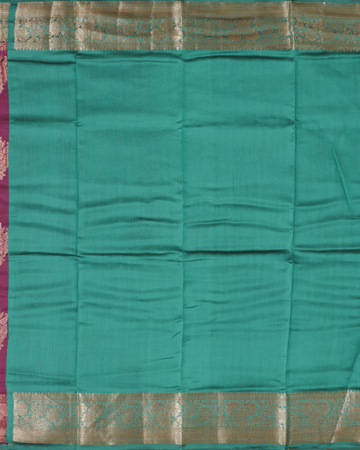 Pure Purple Banarasi Chiniya Silk and Contrast Ramar Green Pallu with Small Zari Border